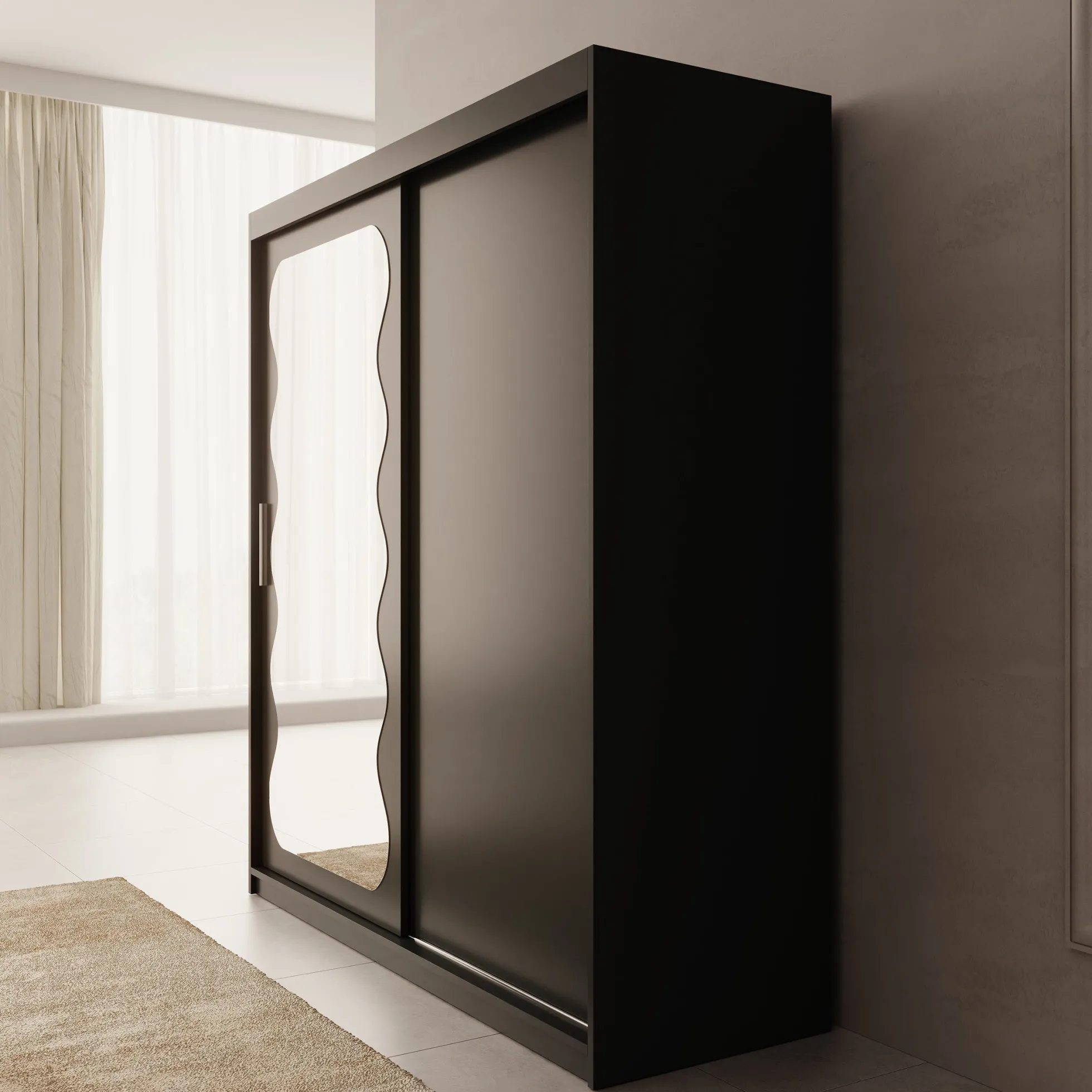 Sentoji - Kledingkast met 2 schuifdeuren - Zwart - 180x62x200 cm