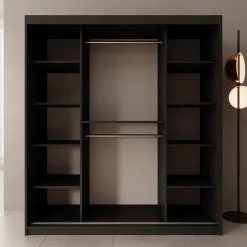 Sentoji - Kledingkast met 2 schuifdeuren - Zwart - 180x62x200 cm