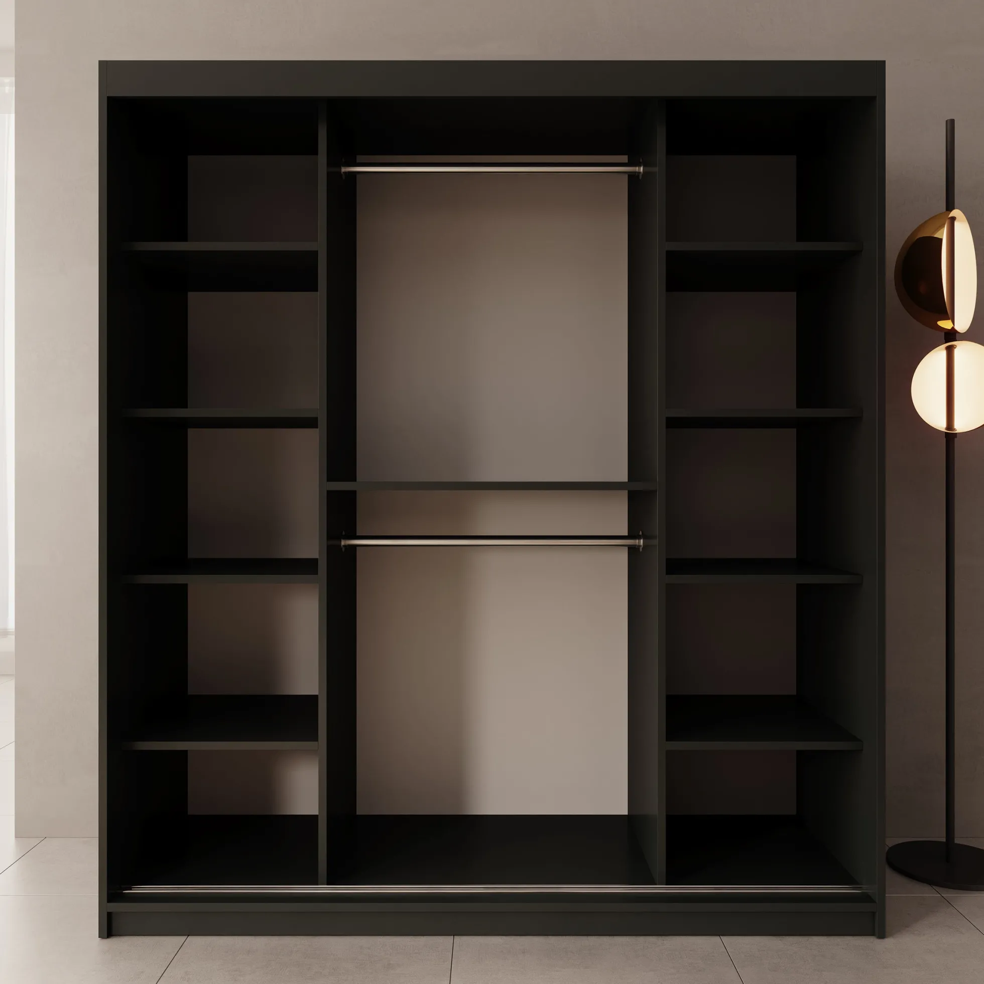 Sentoji - Kledingkast met 2 schuifdeuren - Zwart - 180x62x200 cm