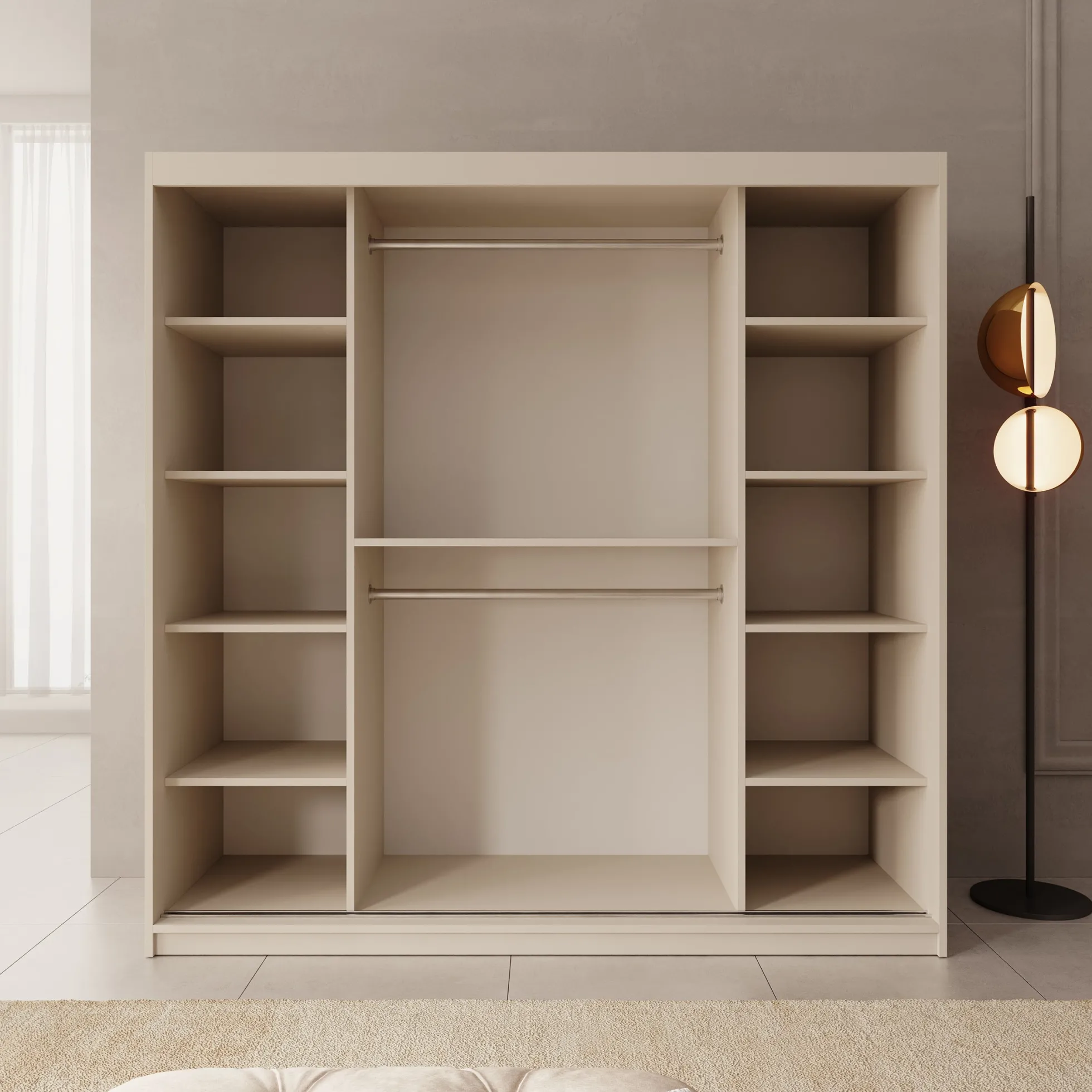 Sentoji - Kledingkast met 2 schuifdeuren - Beige - 200x62x200 cm