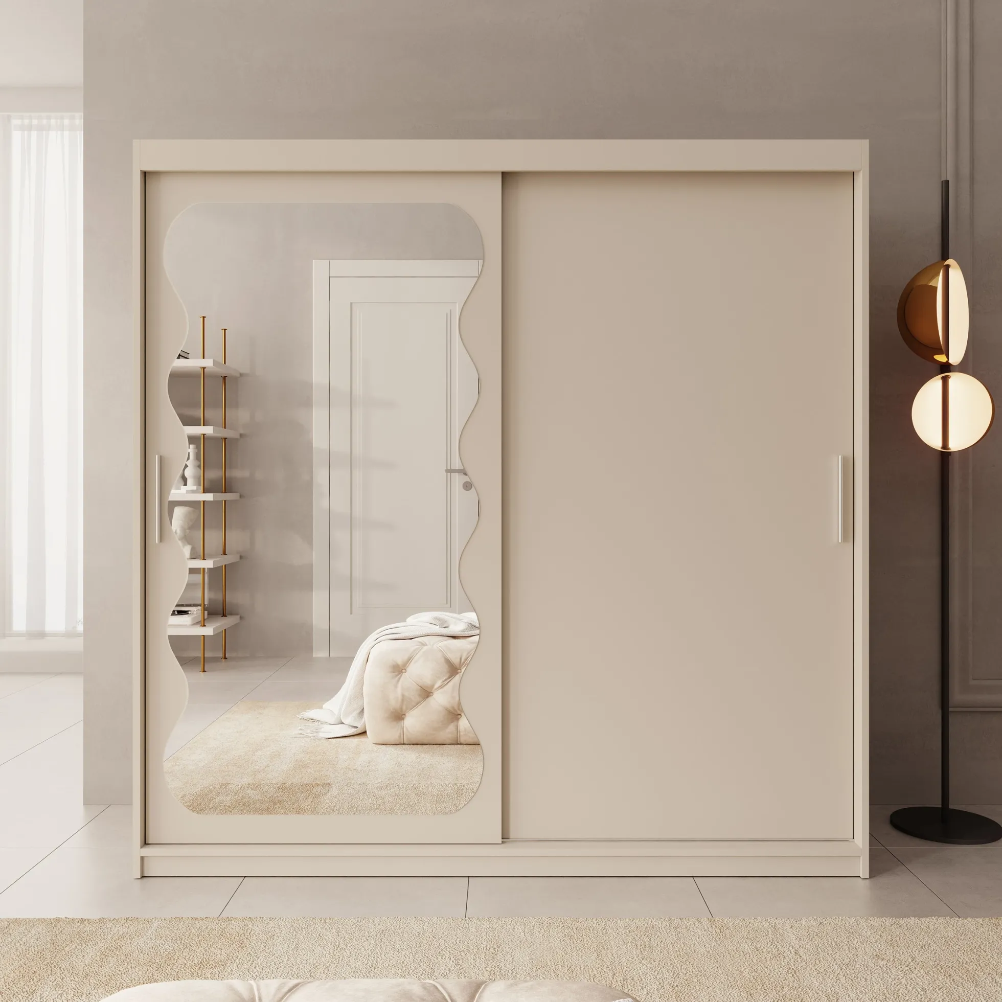 Sentoji - Kledingkast met 2 schuifdeuren - Beige - 200x62x200 cm
