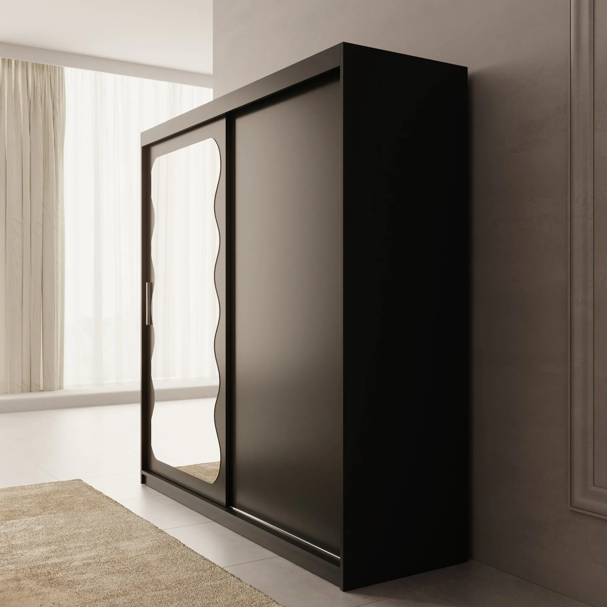 Sentoji - Kledingkast met 2 schuifdeuren - Zwart - 200x62x200 cm