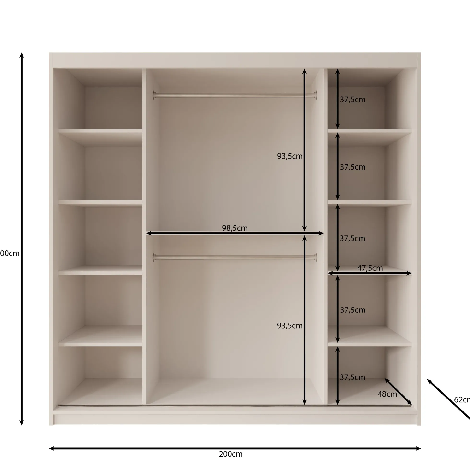 Sentoji - Kledingkast met 2 schuifdeuren - Zwart - 200x62x200 cm