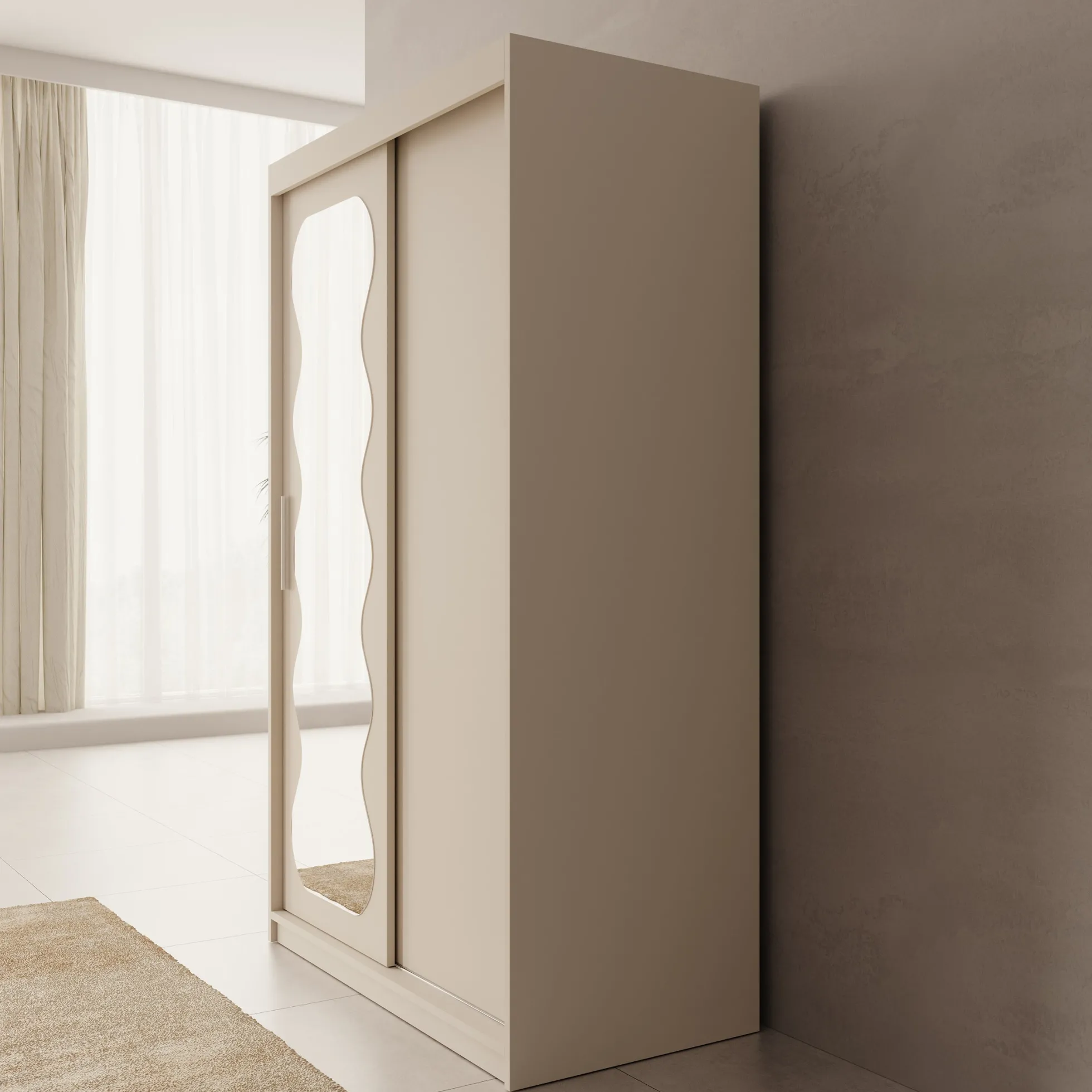 Sentoji - Kledingkast met 2 schuifdeuren - Beige - 120x62x200 cm