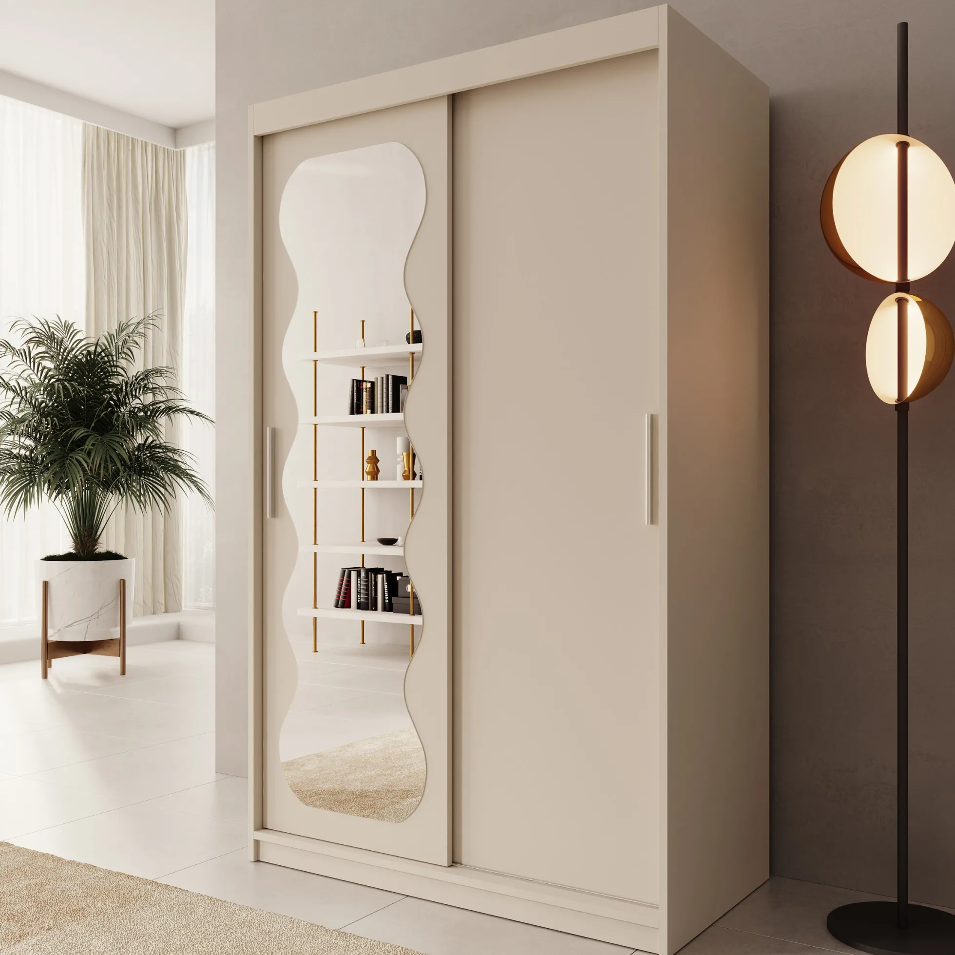 Sentoji - Kledingkast met 2 schuifdeuren - Beige - 120x62x200 cm