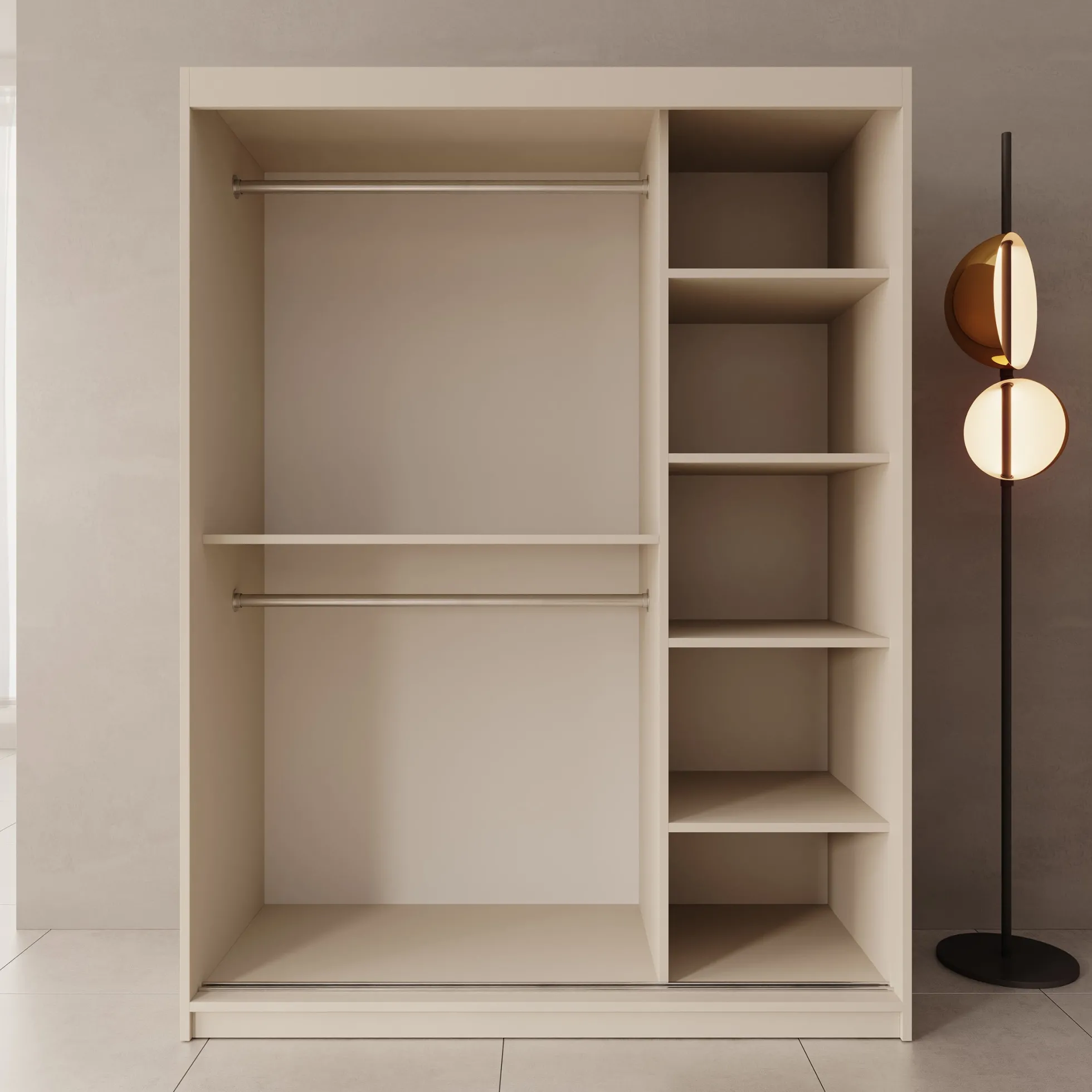 Sentoji - Kledingkast met 2 schuifdeuren - Beige - 150x62x200 cm