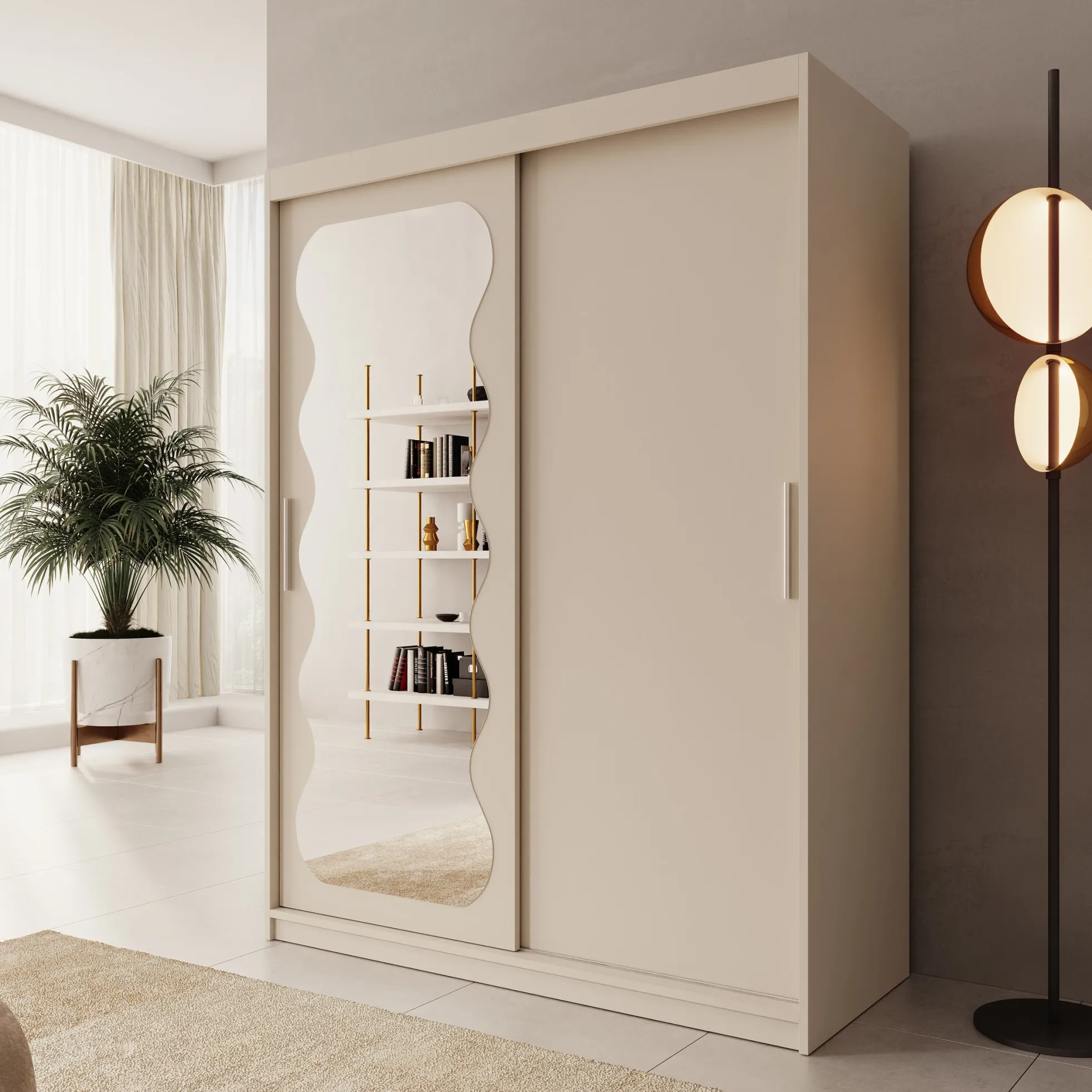 Sentoji - Kledingkast met 2 schuifdeuren - Beige - 150x62x200 cm