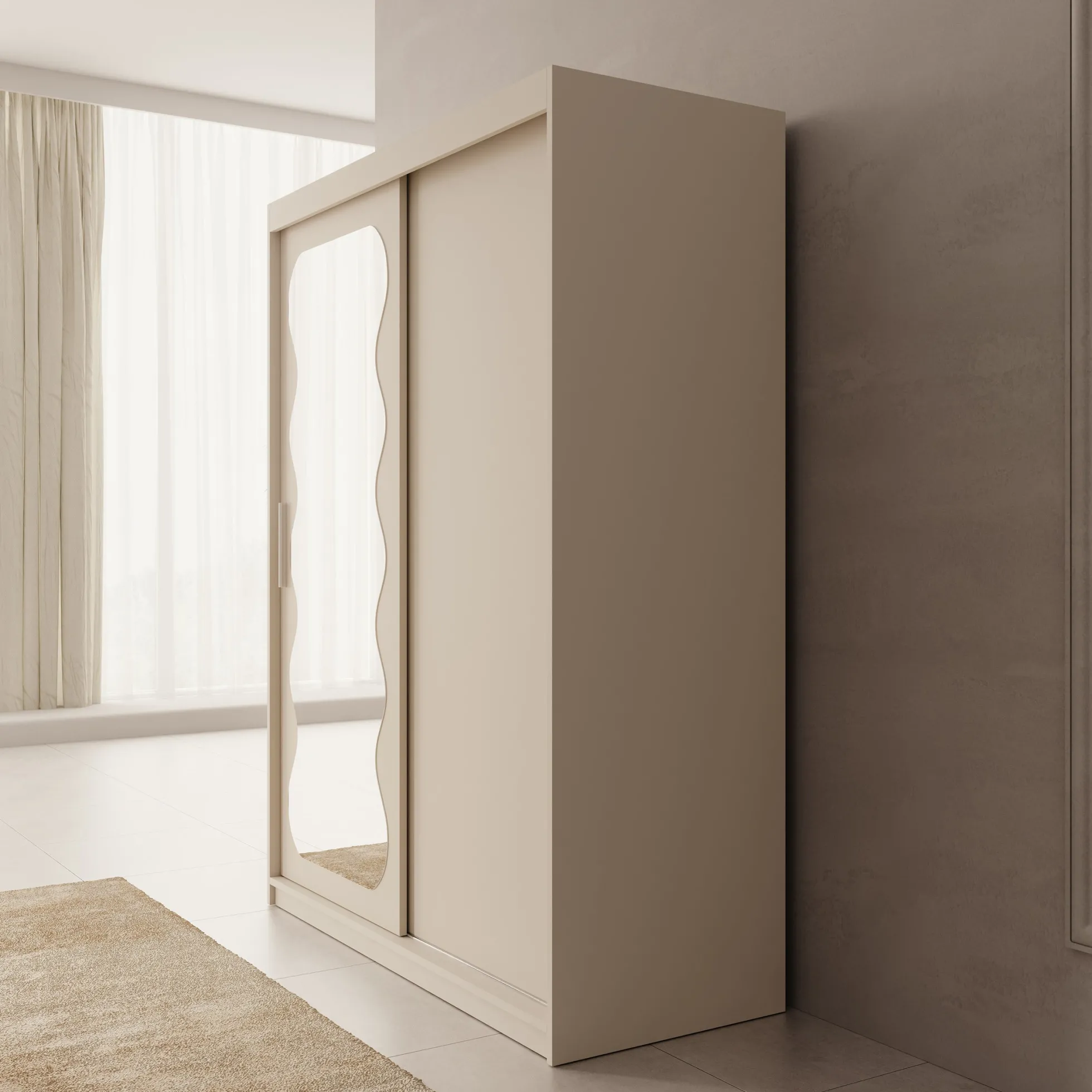 Sentoji - Kledingkast met 2 schuifdeuren - Beige - 150x62x200 cm