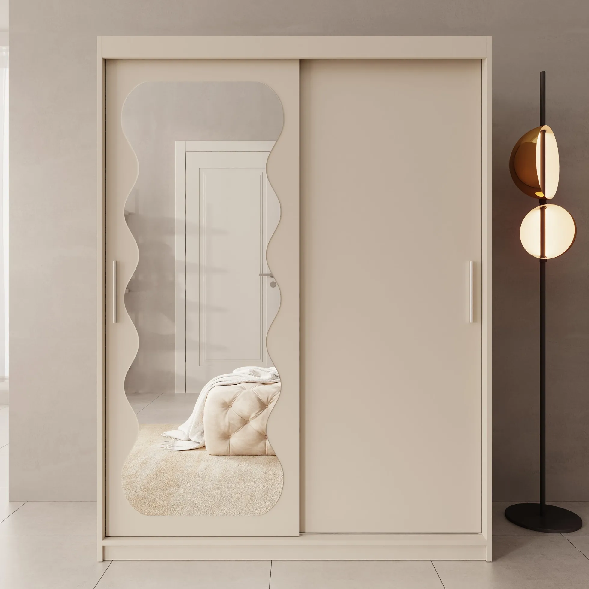 Sentoji - Kledingkast met 2 schuifdeuren - Beige - 150x62x200 cm