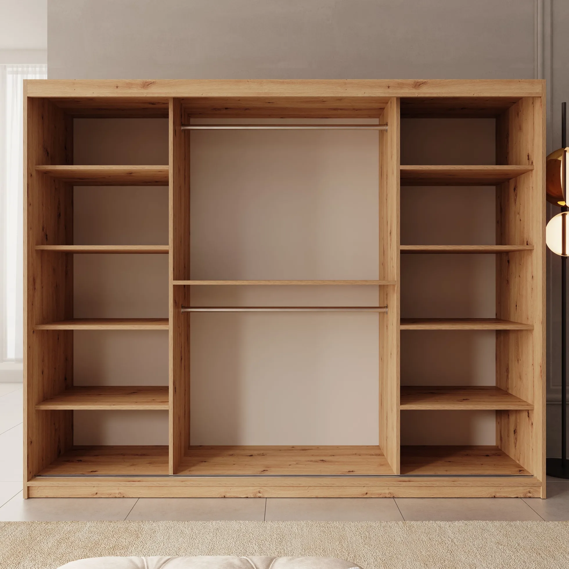 Sentoji - Kledingkast met 3 schuifdeuren - Eikenpatroon - 250x62x200 c
