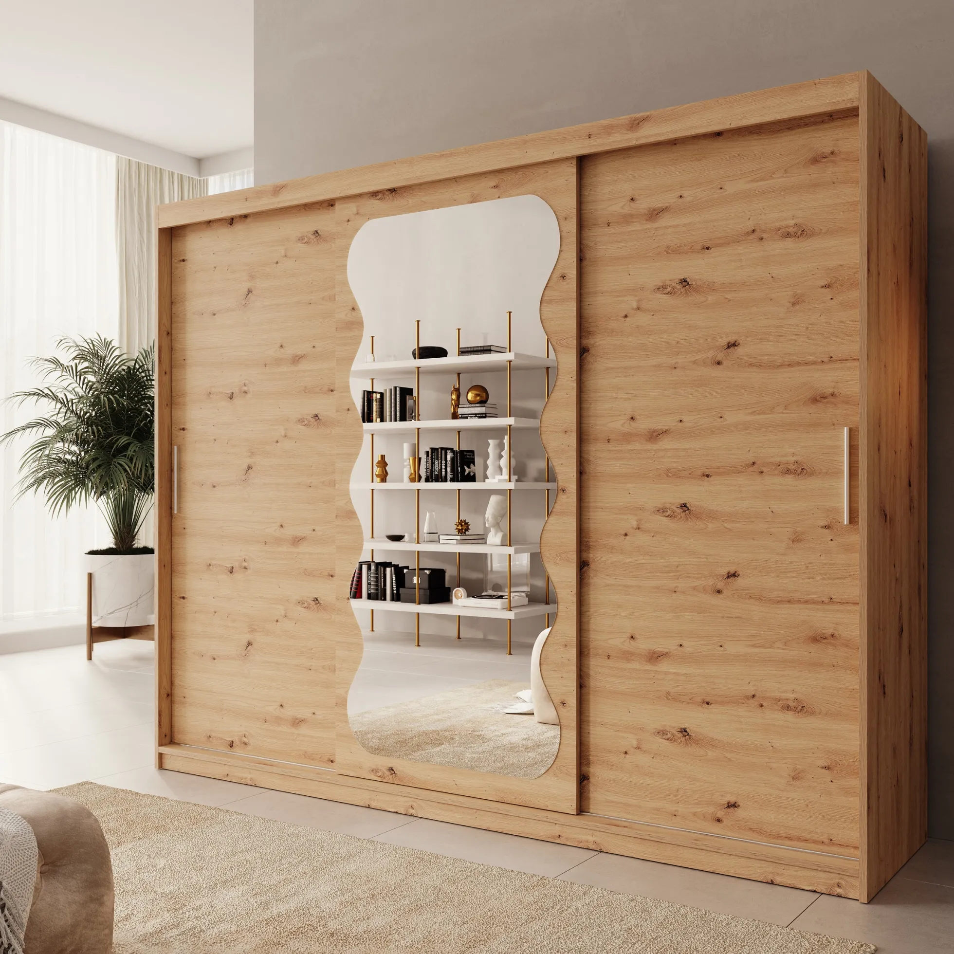 Sentoji - Kledingkast met 3 schuifdeuren - Eikenpatroon - 250x62x200 c