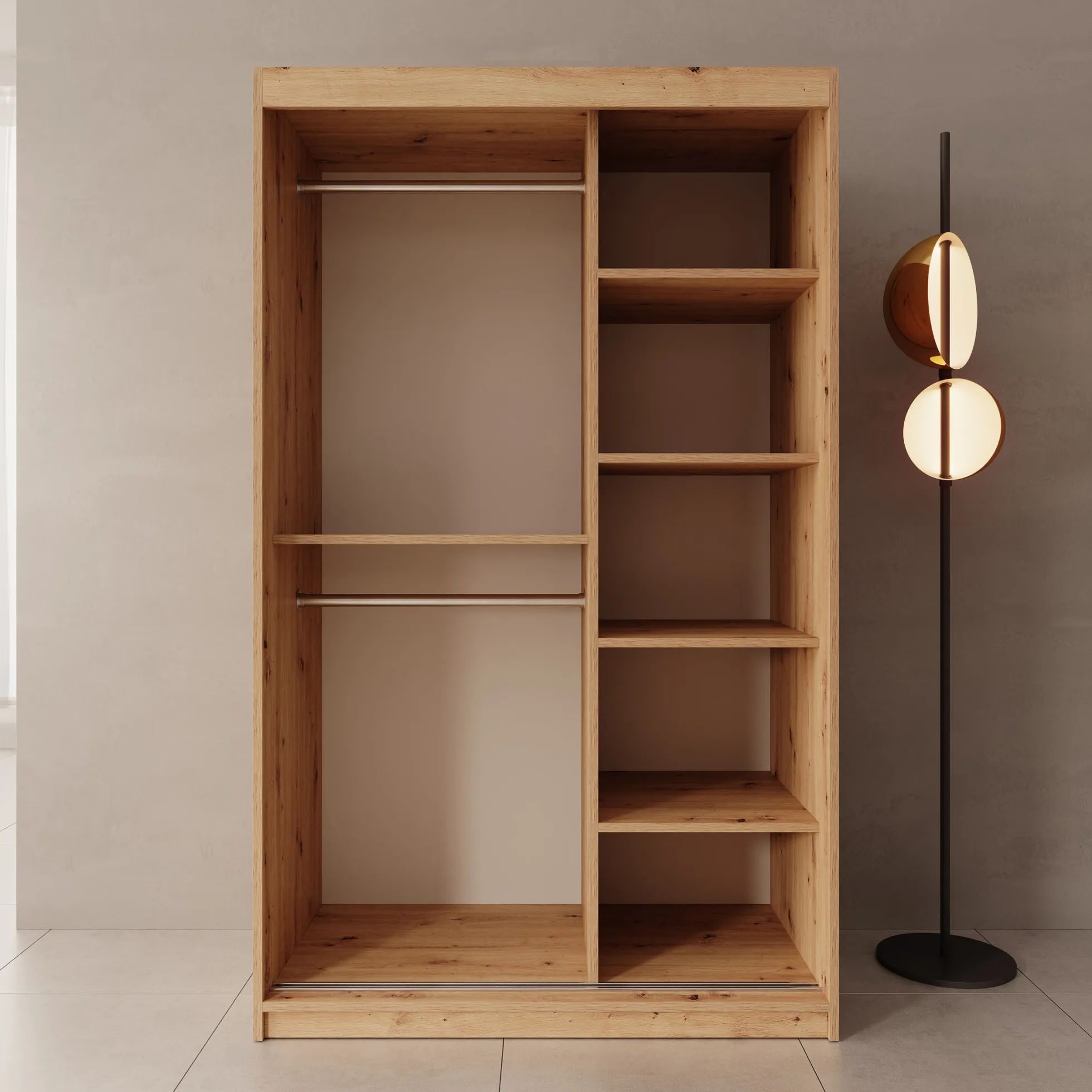 Sentoji - Kledingkast met 2 schuifdeuren - Eikenpatroon - 120x62x200 c