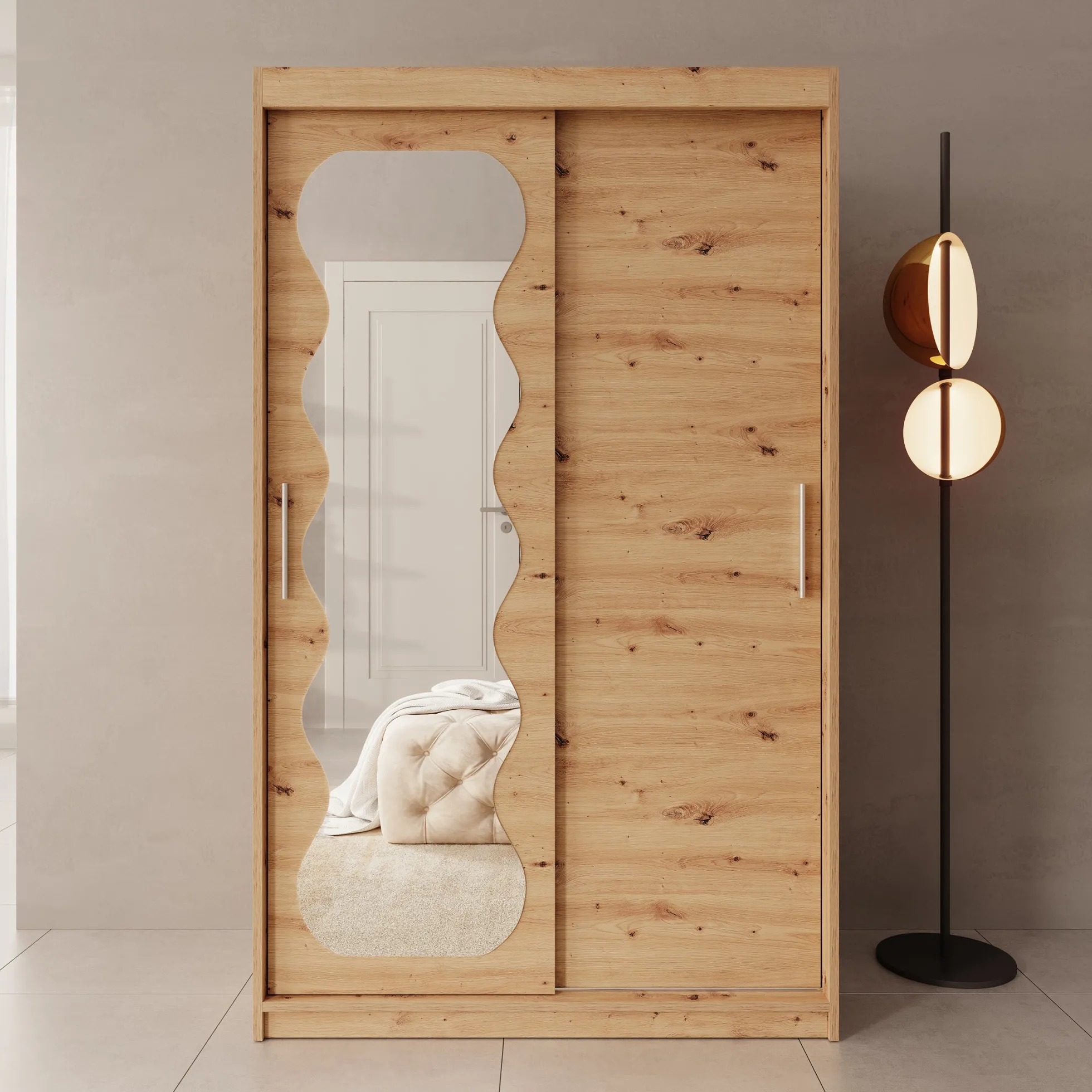 Sentoji - Kledingkast met 2 schuifdeuren - Eikenpatroon - 120x62x200 c