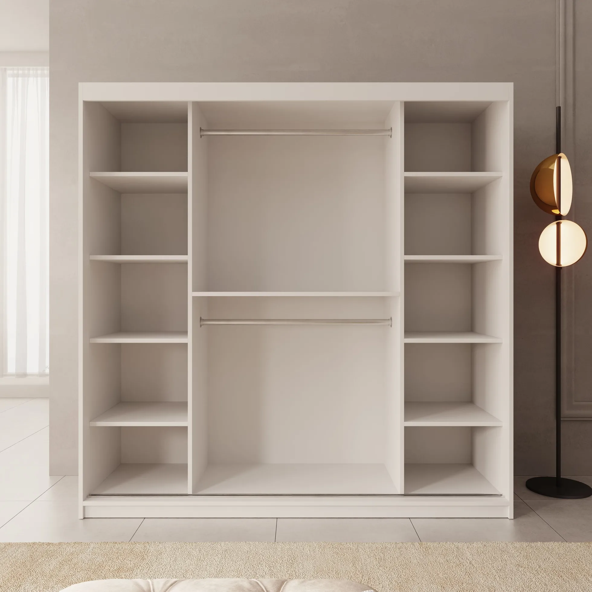 Sentoji - Kledingkast met 2 schuifdeuren - Wit - 200x62x200 cm