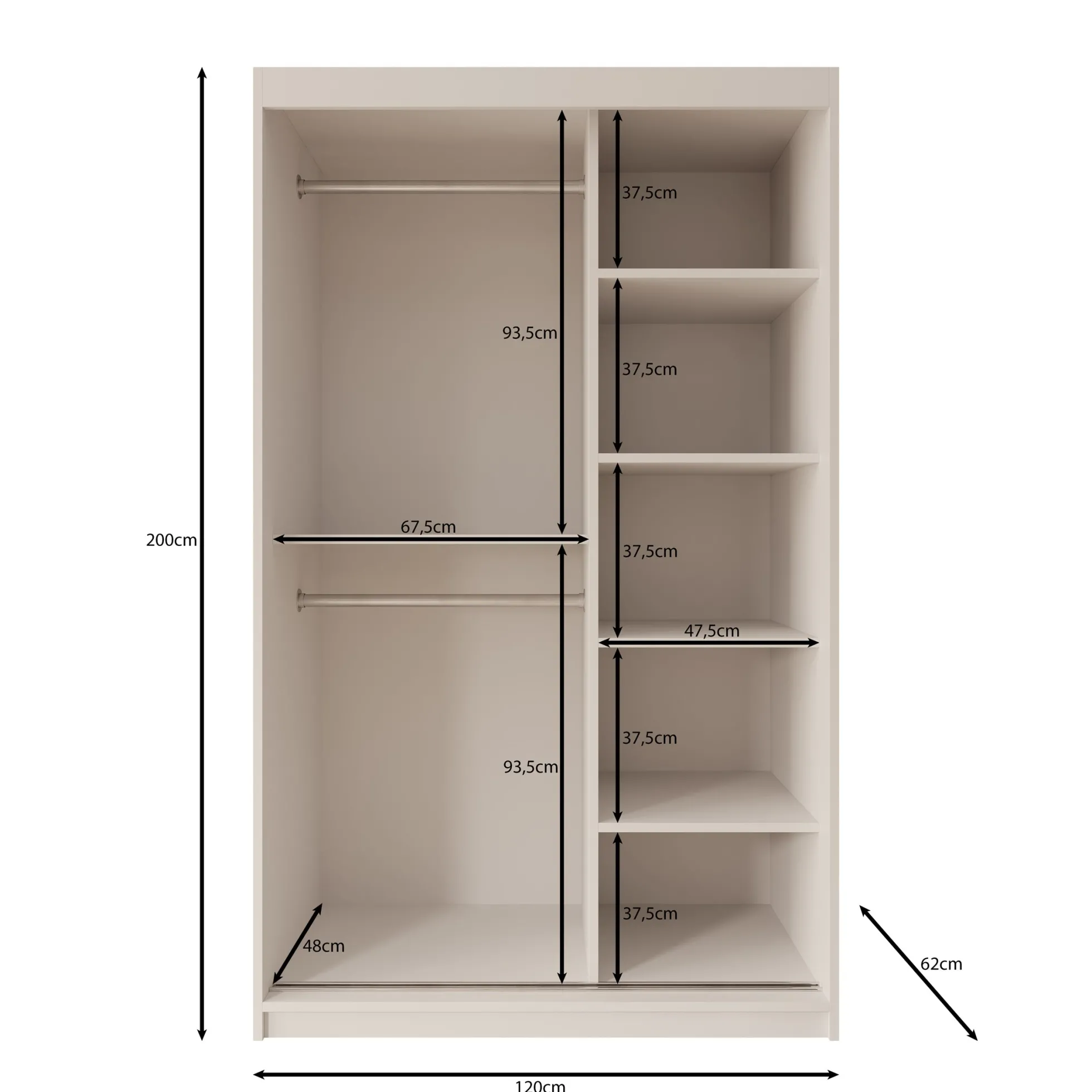 Sentoji - Kledingkast met 2 schuifdeuren - Zwart - 120x62x200 cm