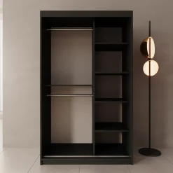 Sentoji - Kledingkast met 2 schuifdeuren - Zwart - 120x62x200 cm