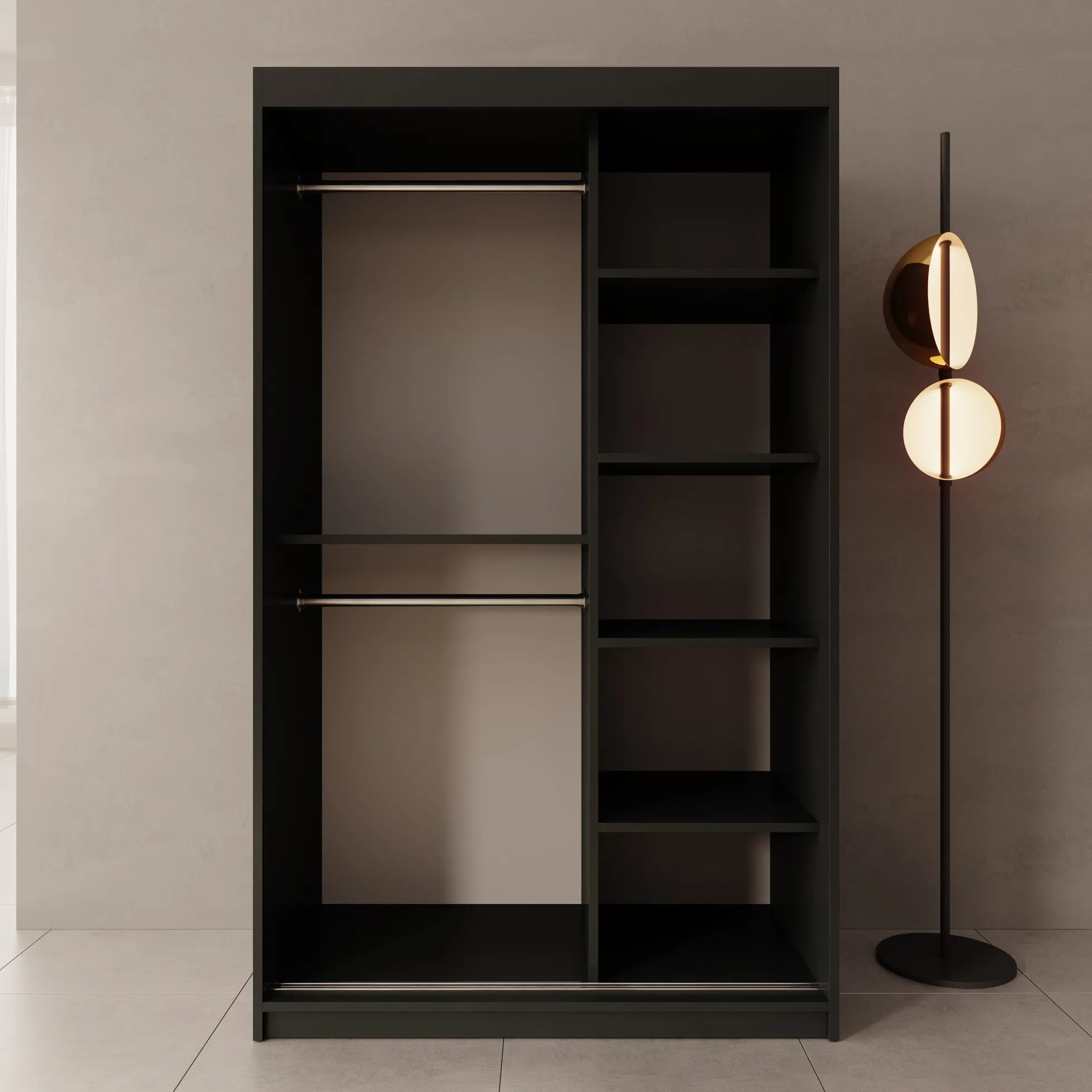 Sentoji - Kledingkast met 2 schuifdeuren - Zwart - 120x62x200 cm
