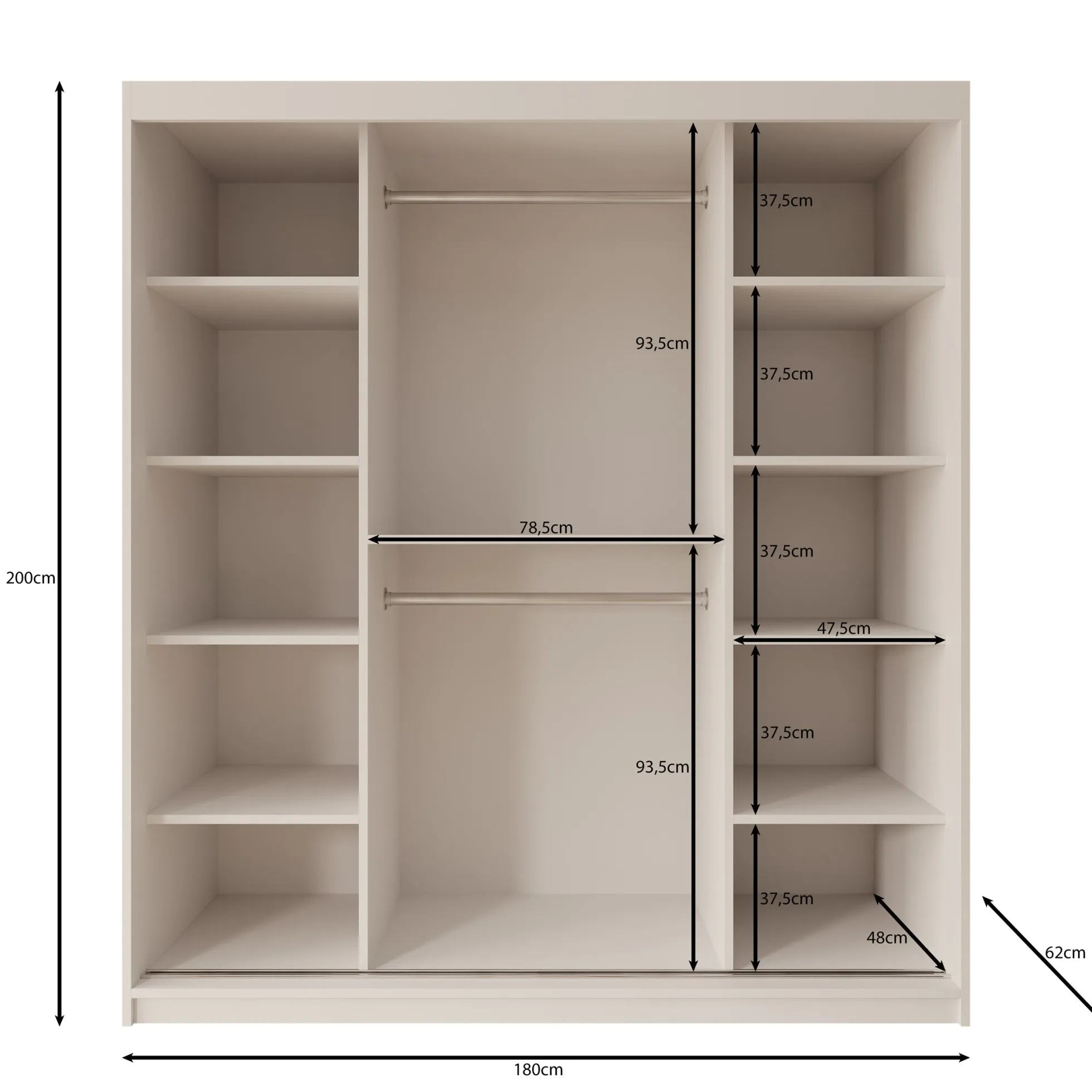 Sentoji - Kledingkast met 2 schuifdeuren - Wit - 180x62x200 cm