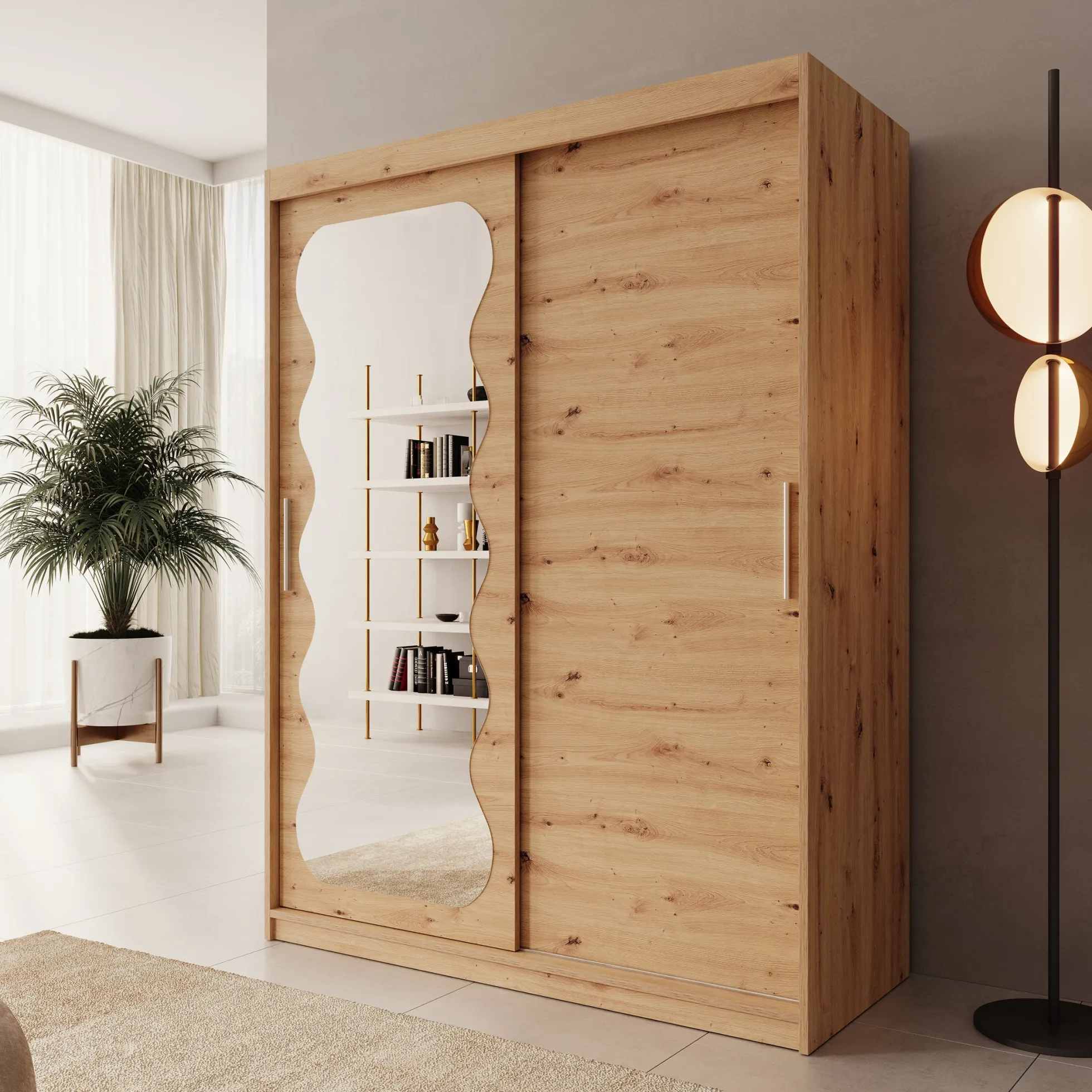 Sentoji - Kledingkast met 2 schuifdeuren - Eikenpatroon - 150x62x200 c