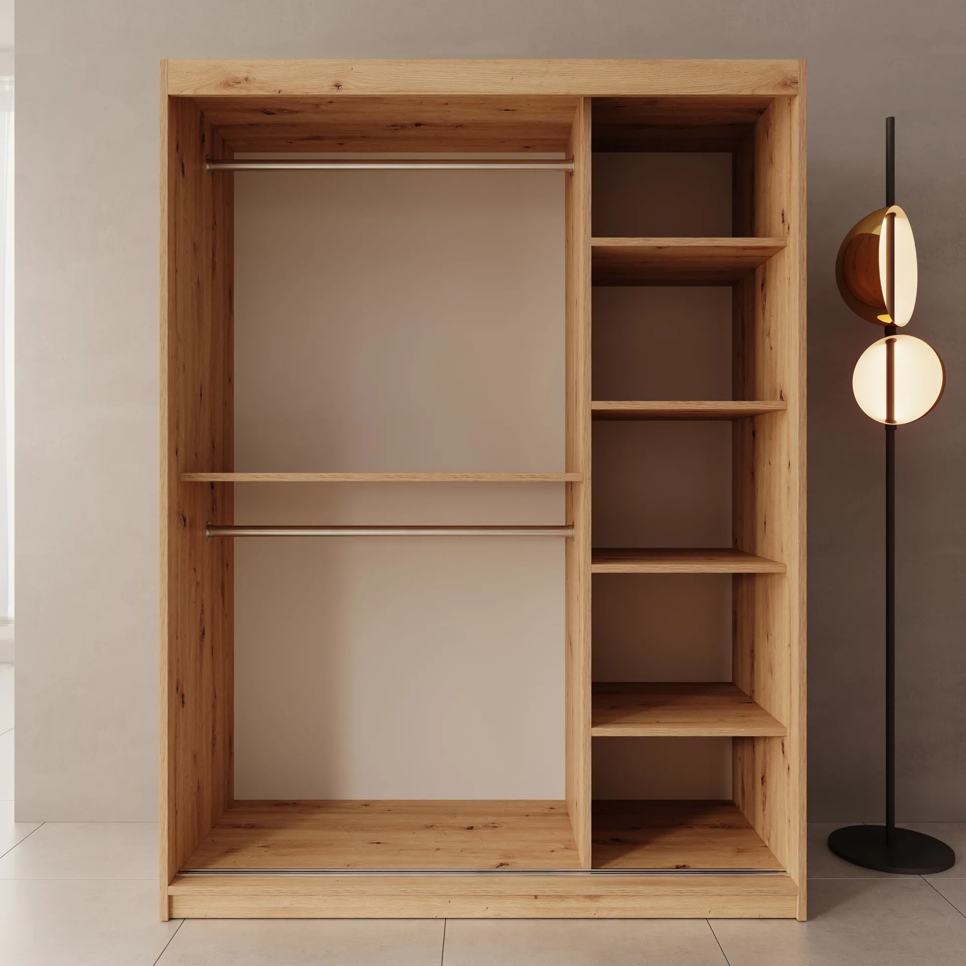 Sentoji - Kledingkast met 2 schuifdeuren - Eikenpatroon - 150x62x200 c