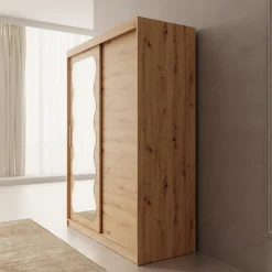 Sentoji - Kledingkast met 2 schuifdeuren - Eikenpatroon - 150x62x200 c