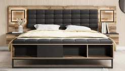 Serena - Tweepersoonsbed met nachtkastjes - Eiken - 180x200 cm