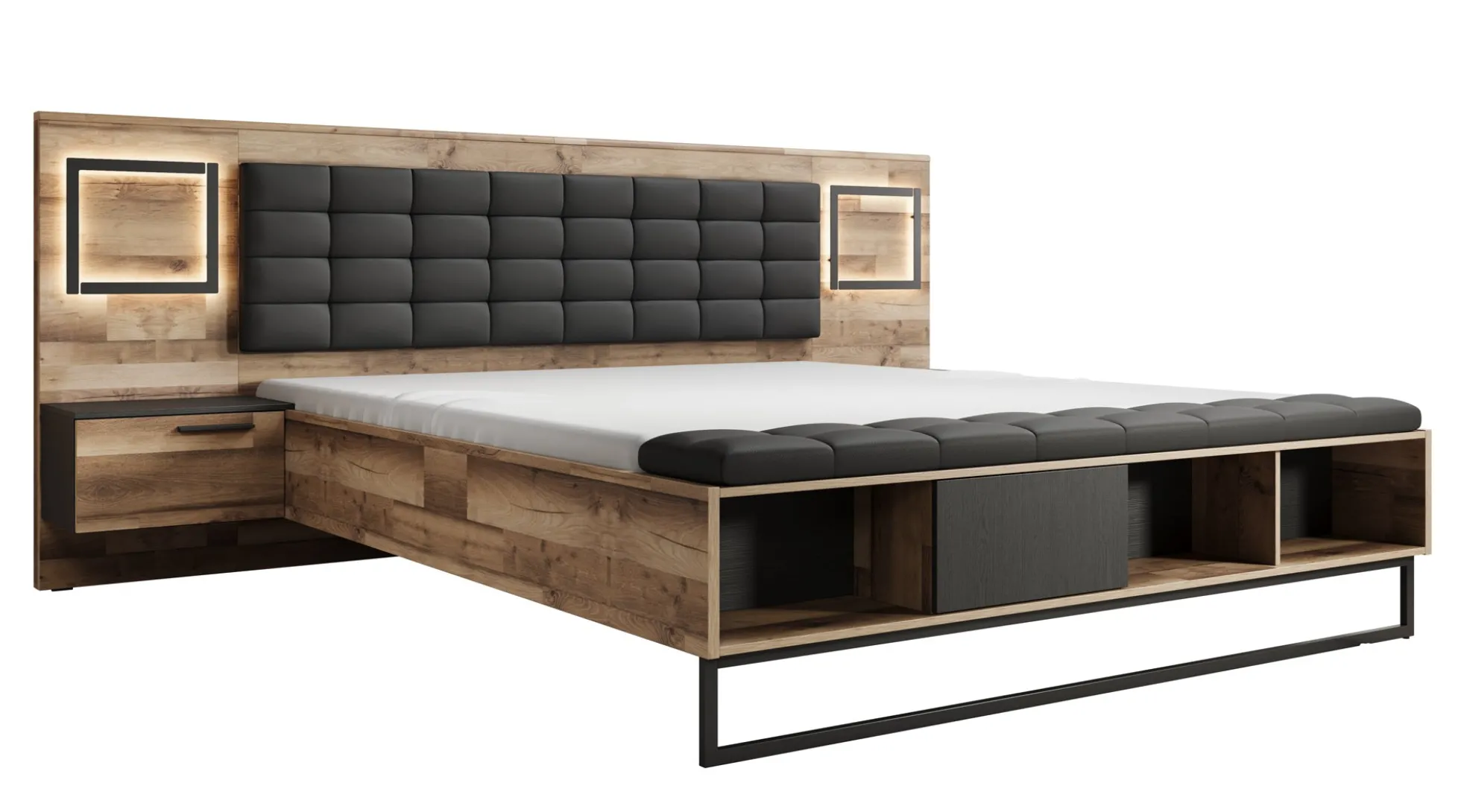 Serena - Tweepersoonsbed met nachtkastjes - Eiken - 180x200 cm