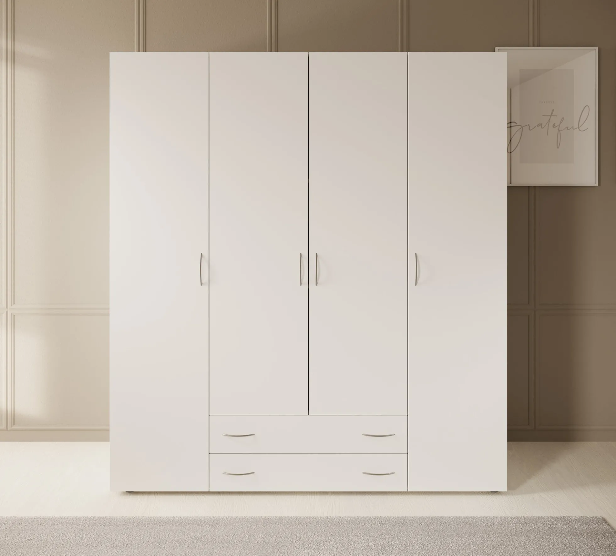 Serra - Kledingkast 4-deurs - Wit - 160x51x177 cm