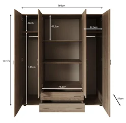 Serra - Kledingkast 4-deurs - Wit - 160x51x177 cm