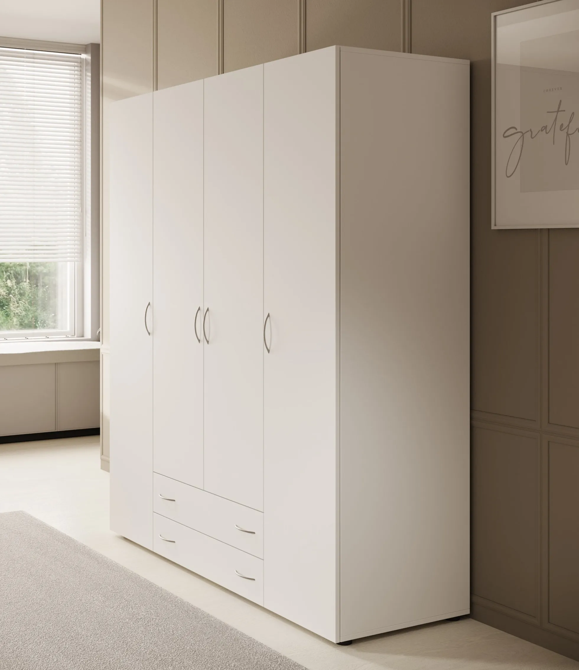 Serra - Kledingkast 4-deurs - Wit - 160x51x177 cm