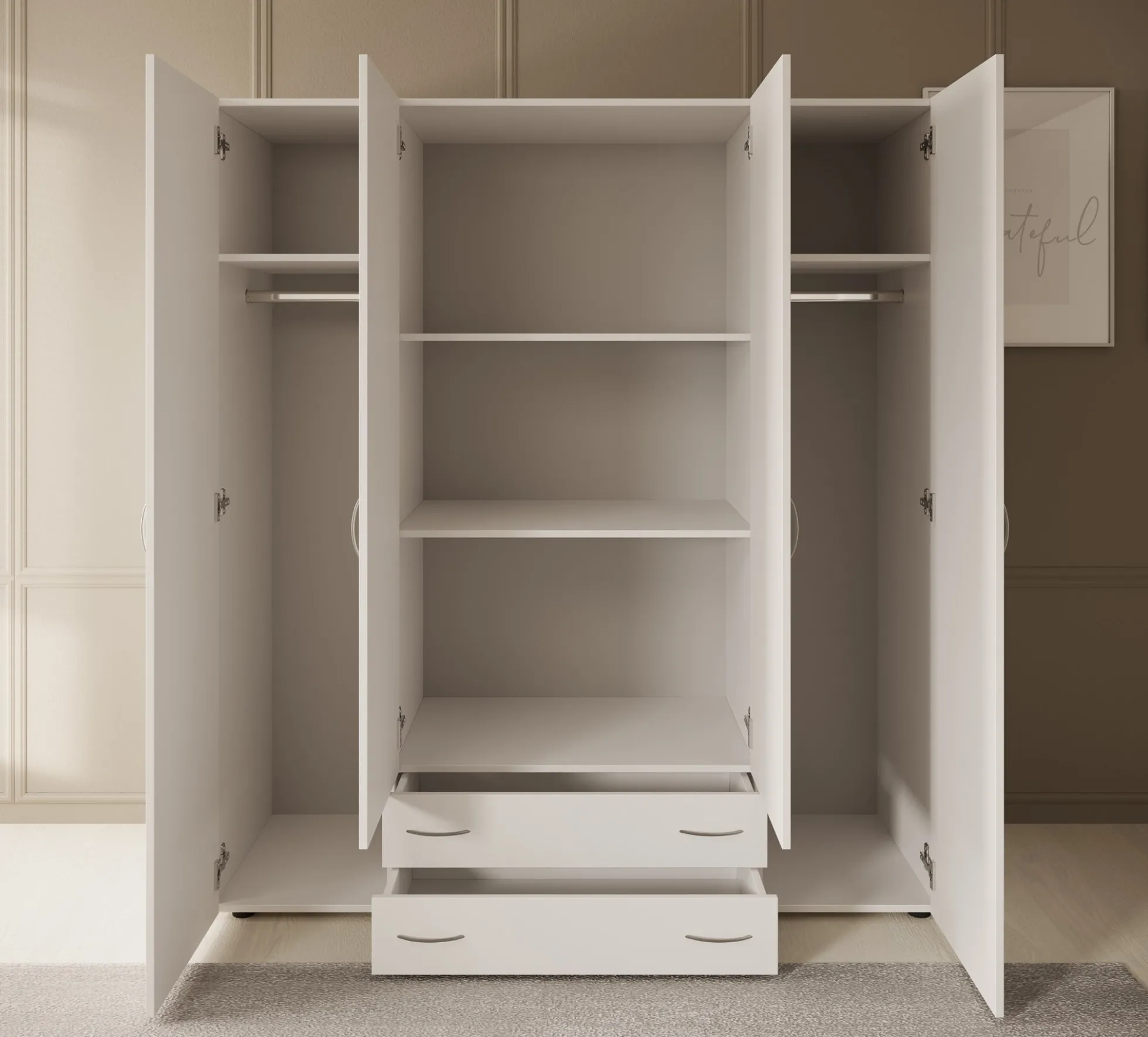 Serra - Kledingkast 4-deurs - Wit - 160x51x177 cm