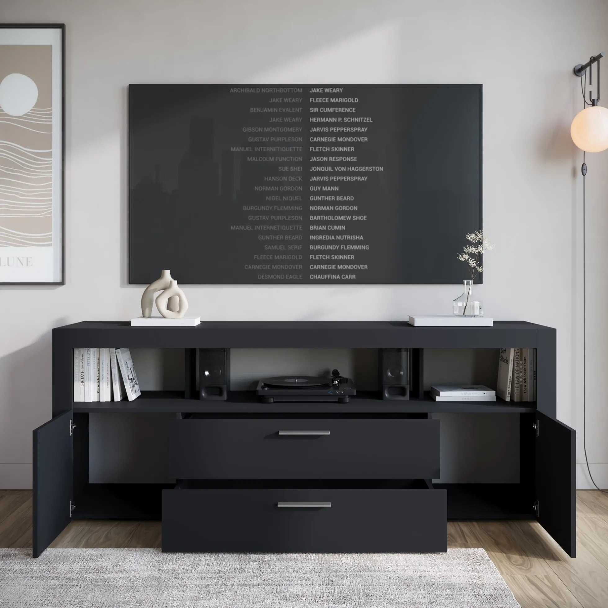 Sharon - TV-Meubel - Zwart - 181 cm
