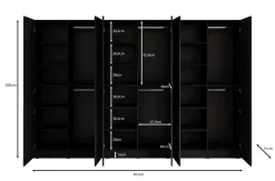 Shelton 2 - Kledingkast 6-deurs van glas - Zwart