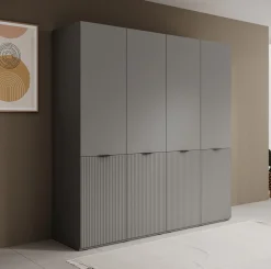 Shelton - Kledingkast 4-deurs - Grijs - 202x51x200 cm