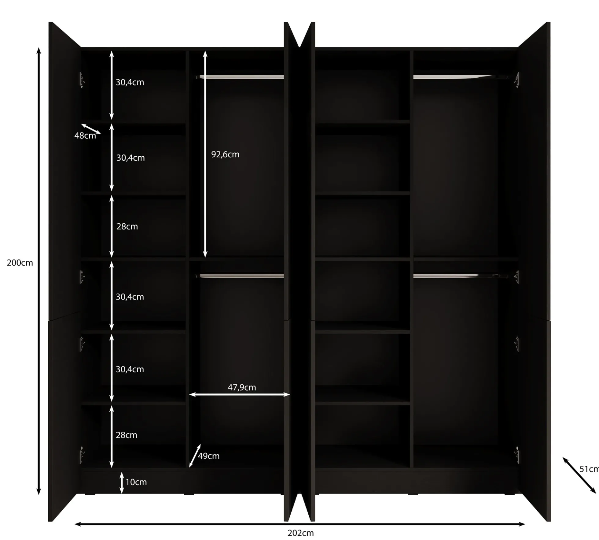 Shelton - Kledingkast 4-deurs - Grijs - 202x51x200 cm