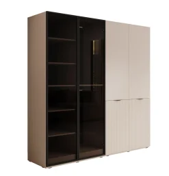 Shelton - Kledingkast 4-deurs van glas - Beige