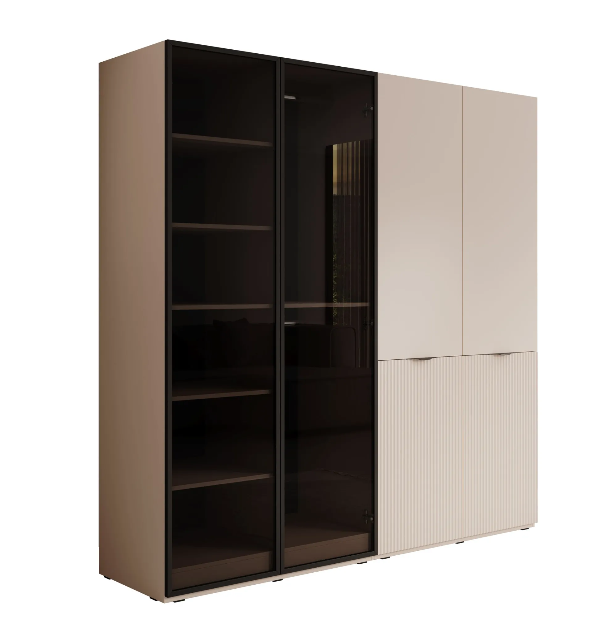 Shelton - Kledingkast 4-deurs van glas - Beige