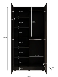 Shelton - Kledingkast 2-deurs van glas - Zwart