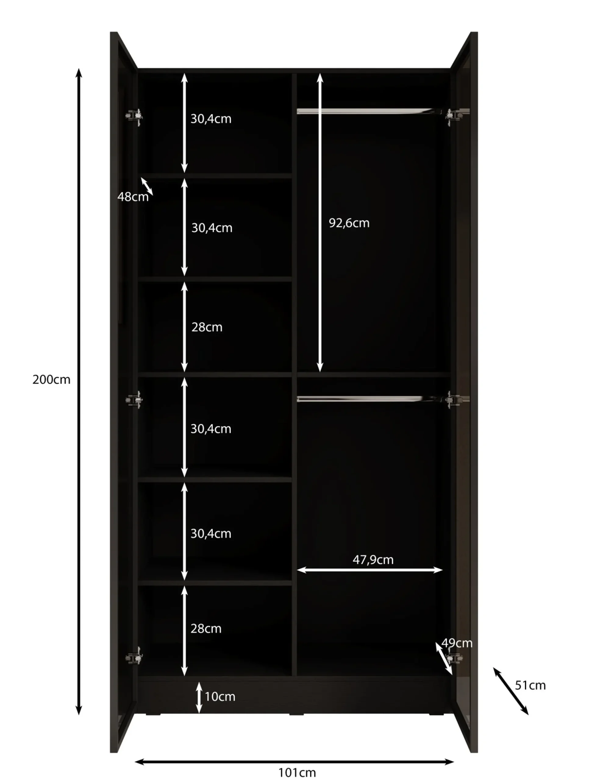 Shelton - Kledingkast 2-deurs van glas - Zwart