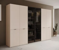 Shelton - Kledingkast 6-deurs van glas - Beige