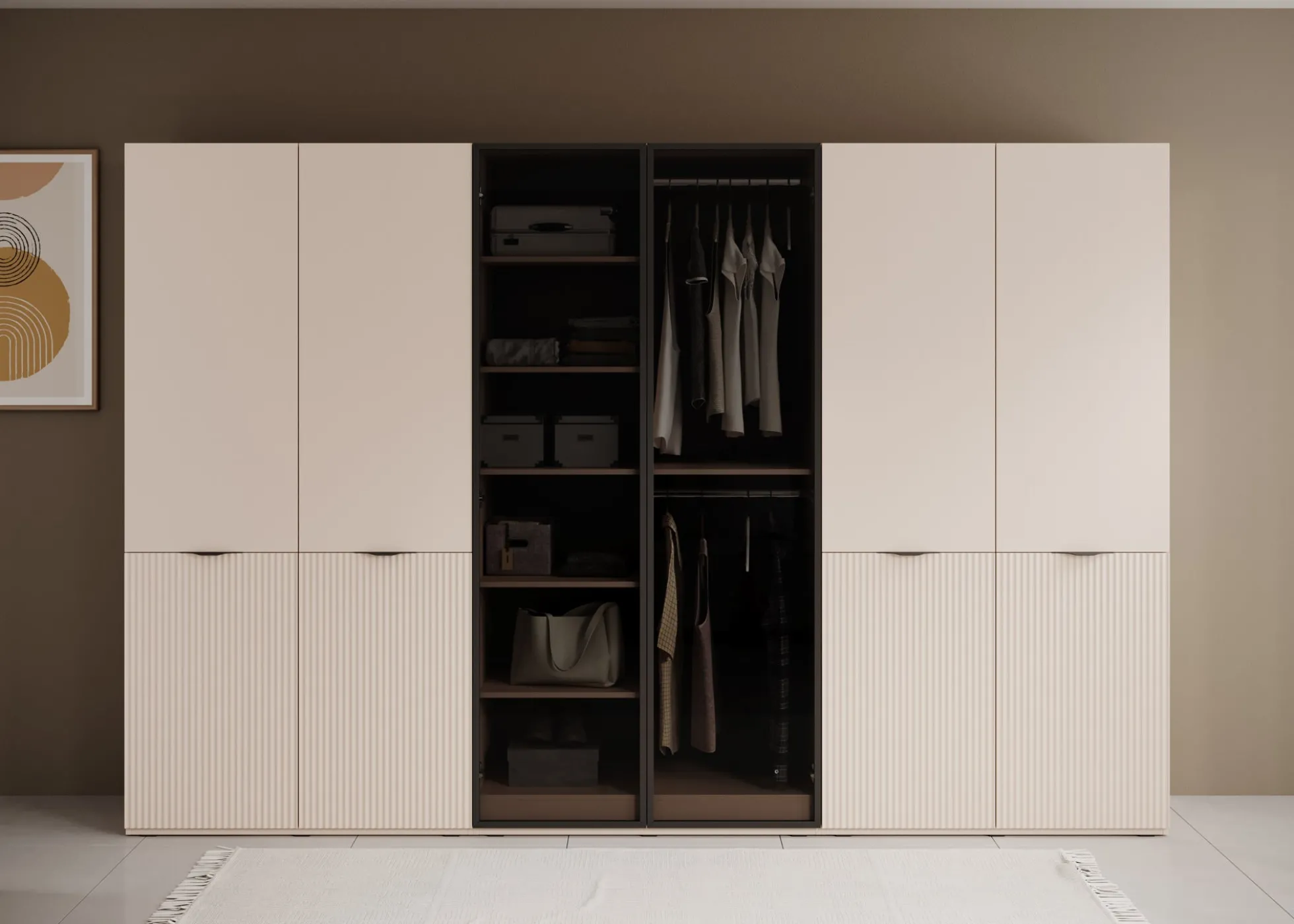 Shelton - Kledingkast 6-deurs van glas - Beige
