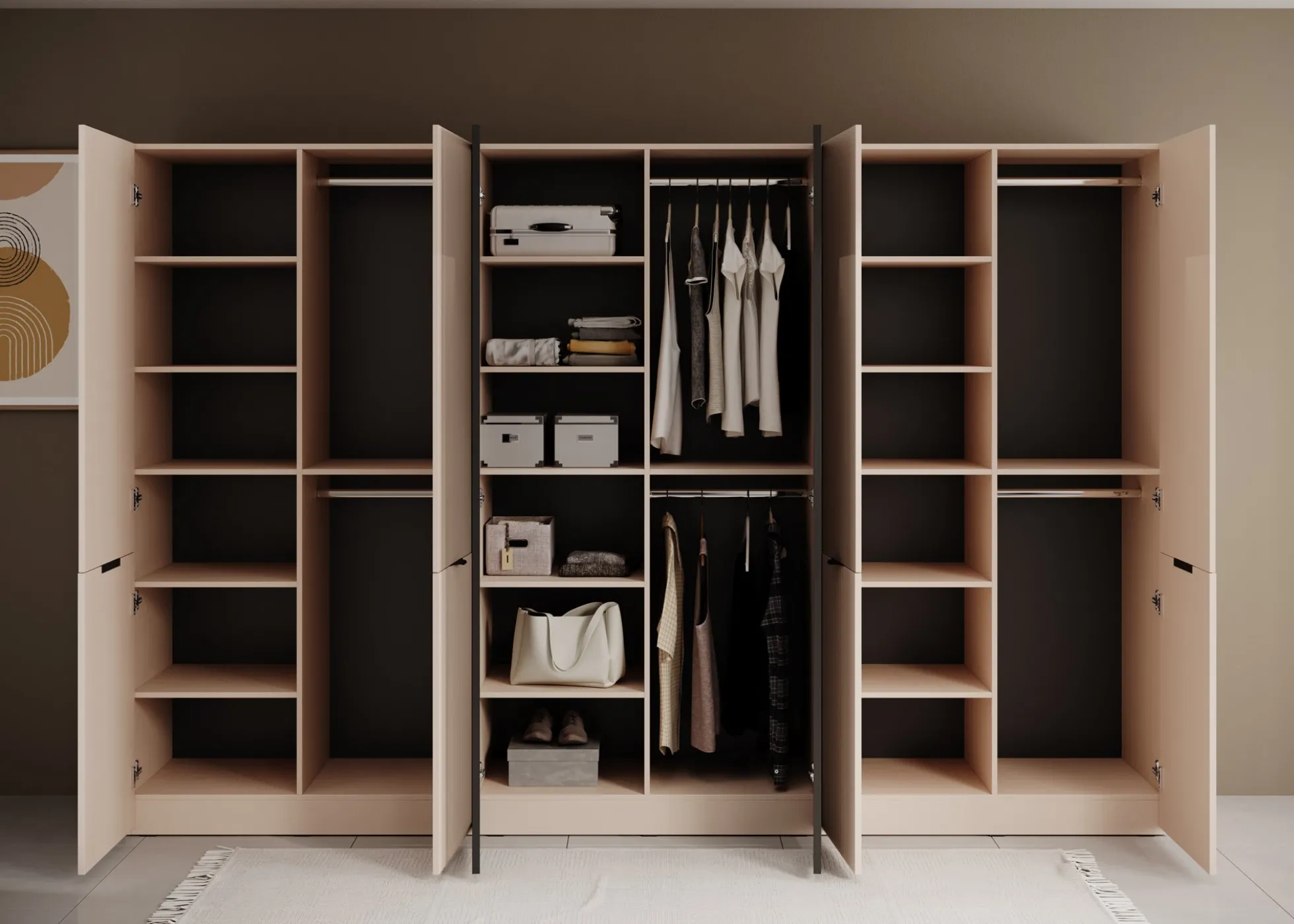 Shelton - Kledingkast 6-deurs van glas - Beige
