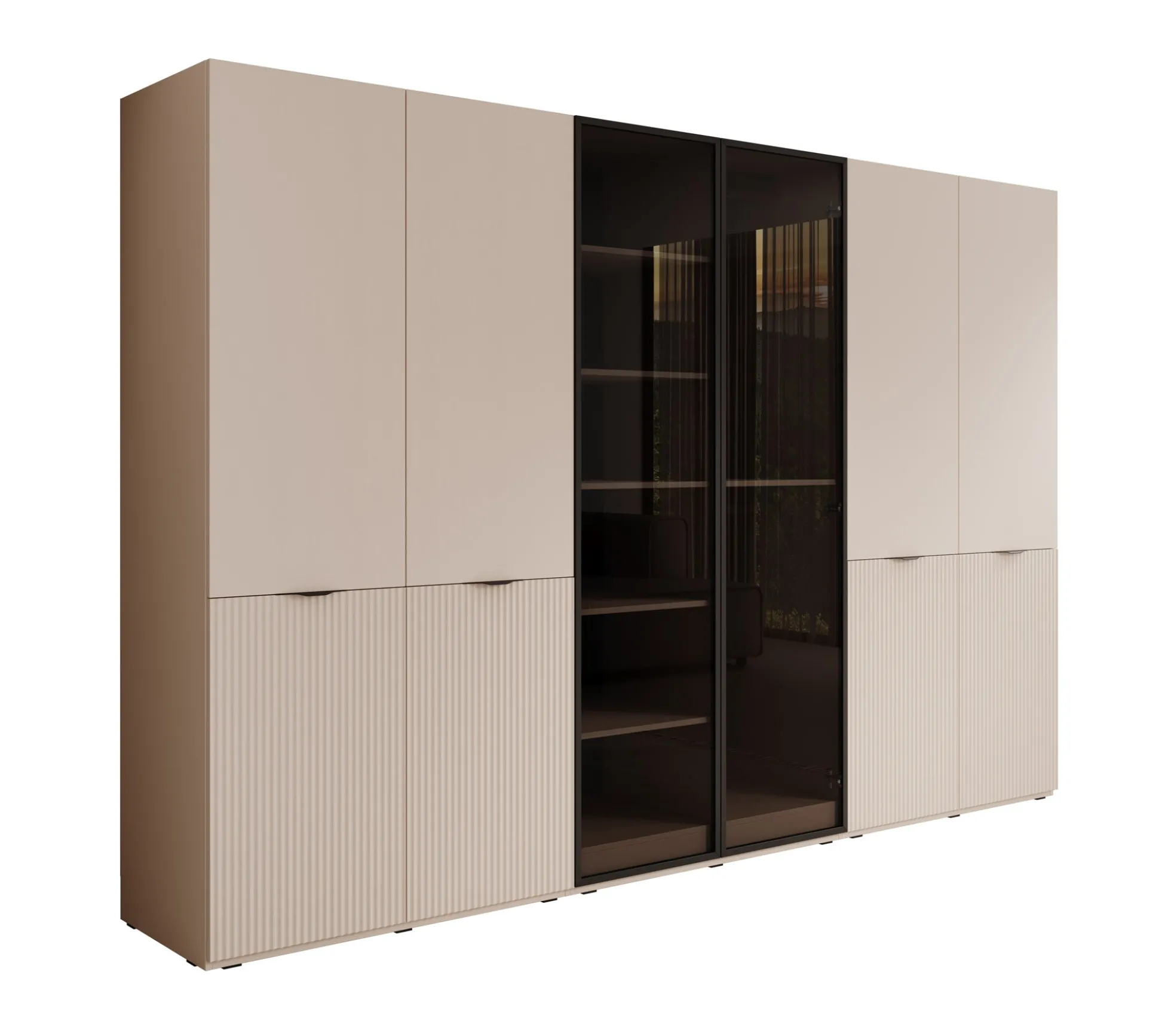 Shelton - Kledingkast 6-deurs van glas - Beige