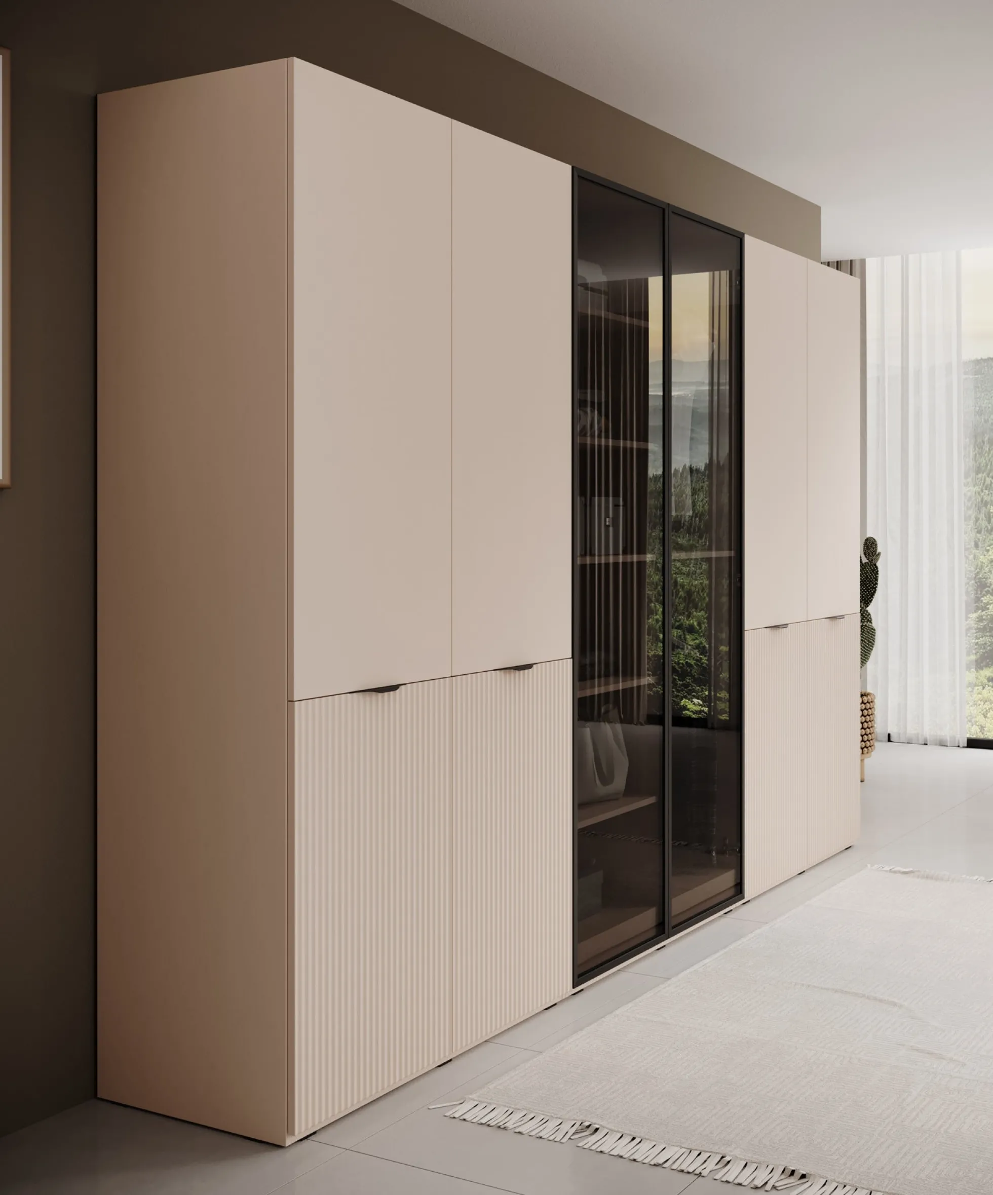 Shelton - Kledingkast 6-deurs van glas - Beige