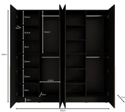 Shelton - Kledingkast 4-deurs van glas - Grijs - 202x51x200 cm