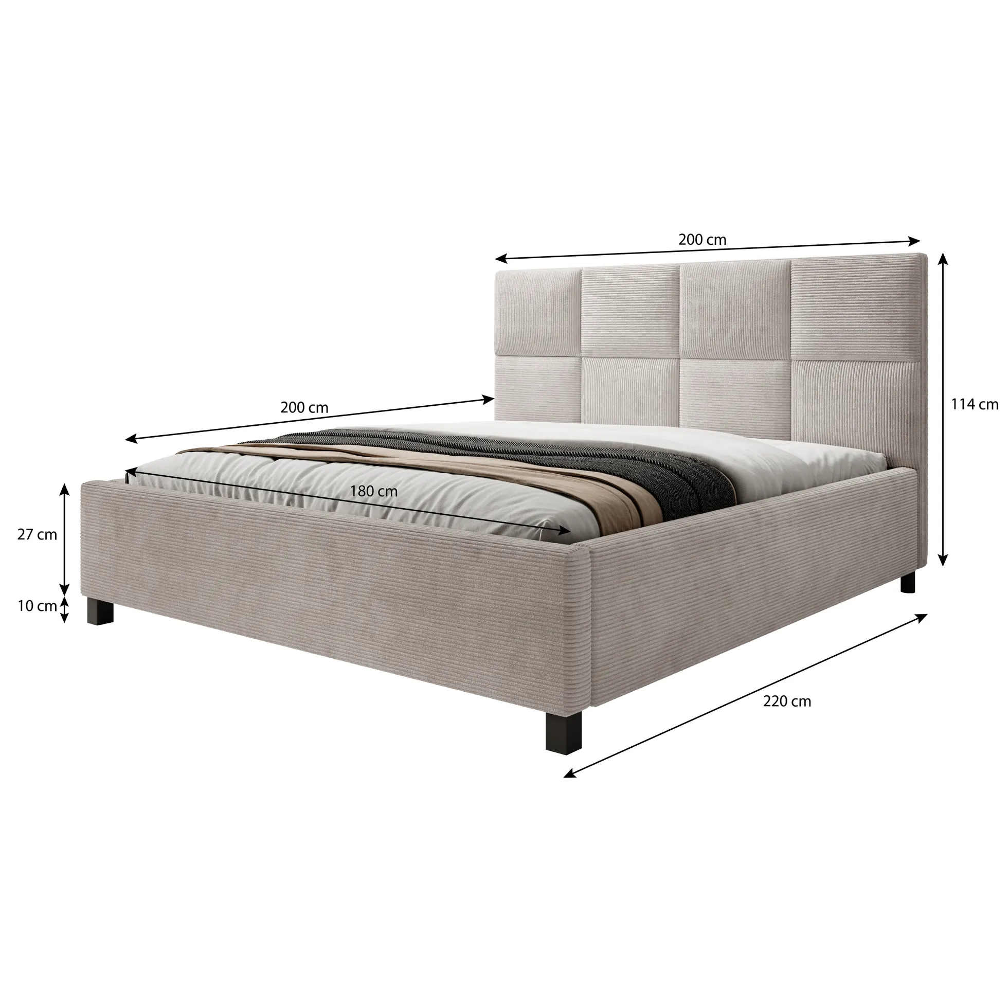 Soline - Tweepersoonsbed - Ribstof beige - 180x200 cm