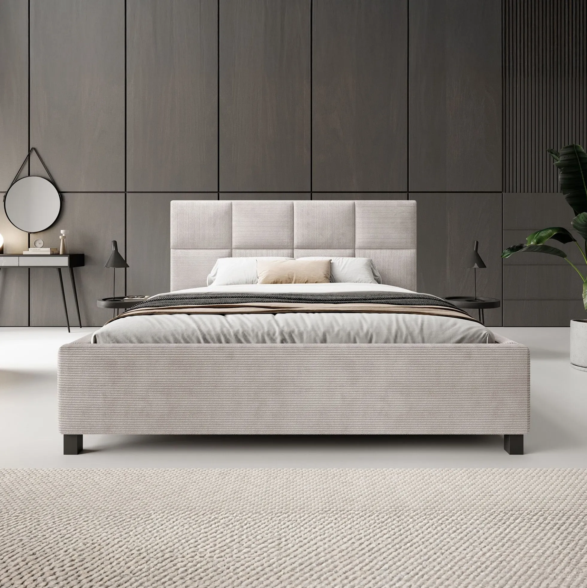 Soline - Tweepersoonsbed - Ribstof beige - 180x200 cm