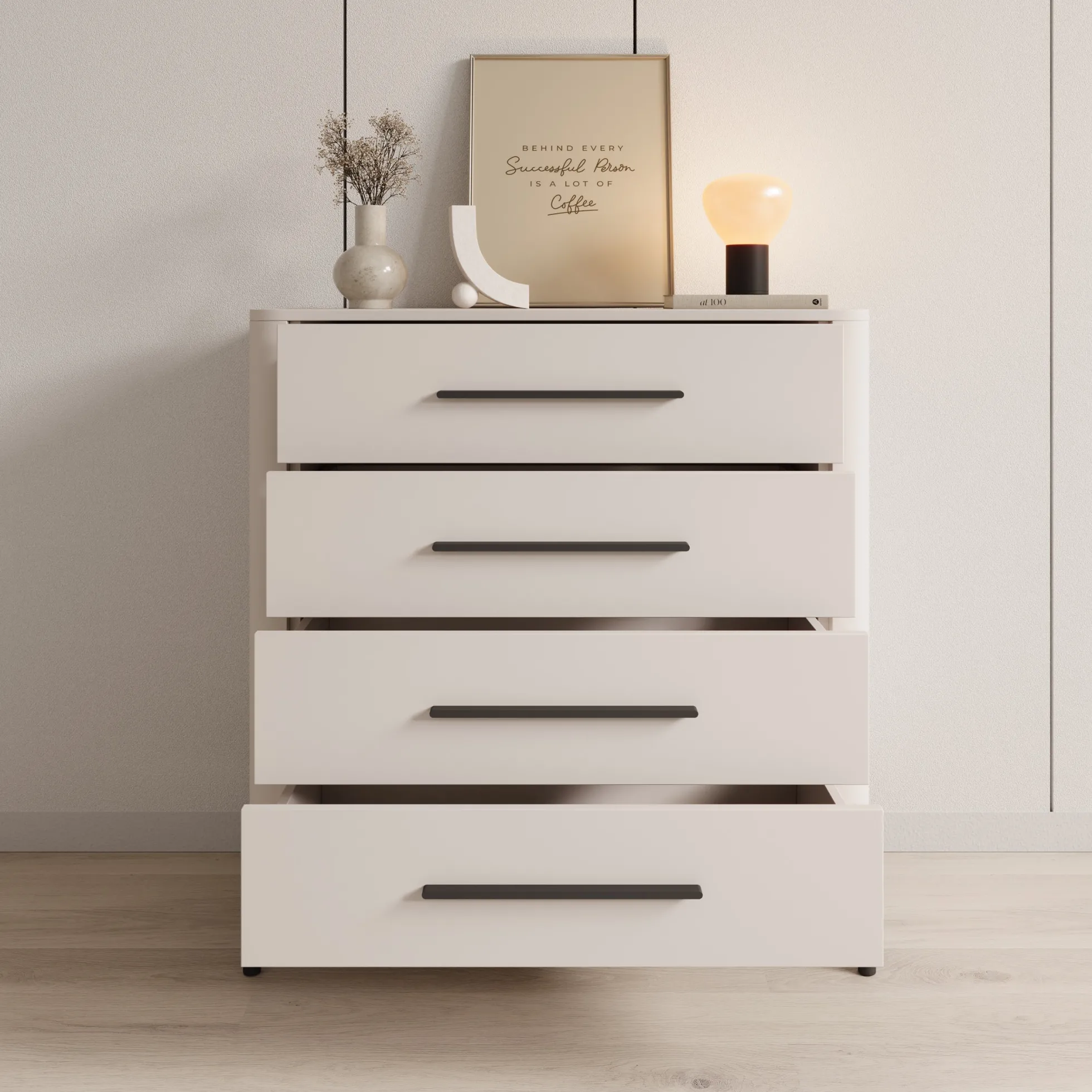 Sorello - Ladekast met 4 lades - Beige - 90x40x94 cm
