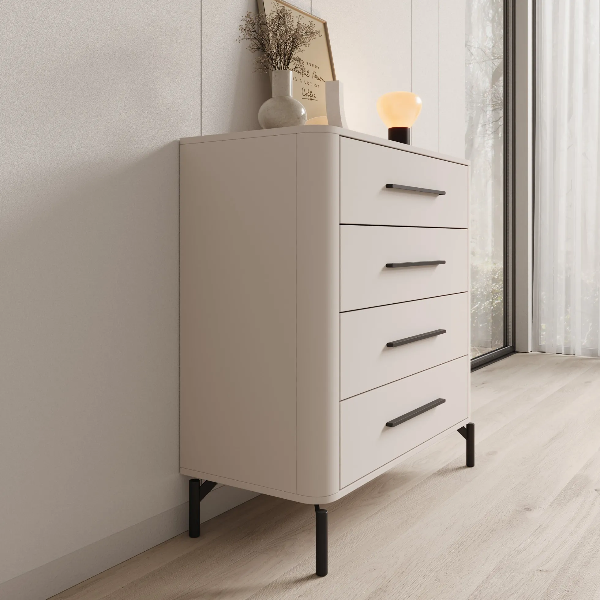 Sorello - Ladekast met 4 lades - Beige - 90x40x94 cm