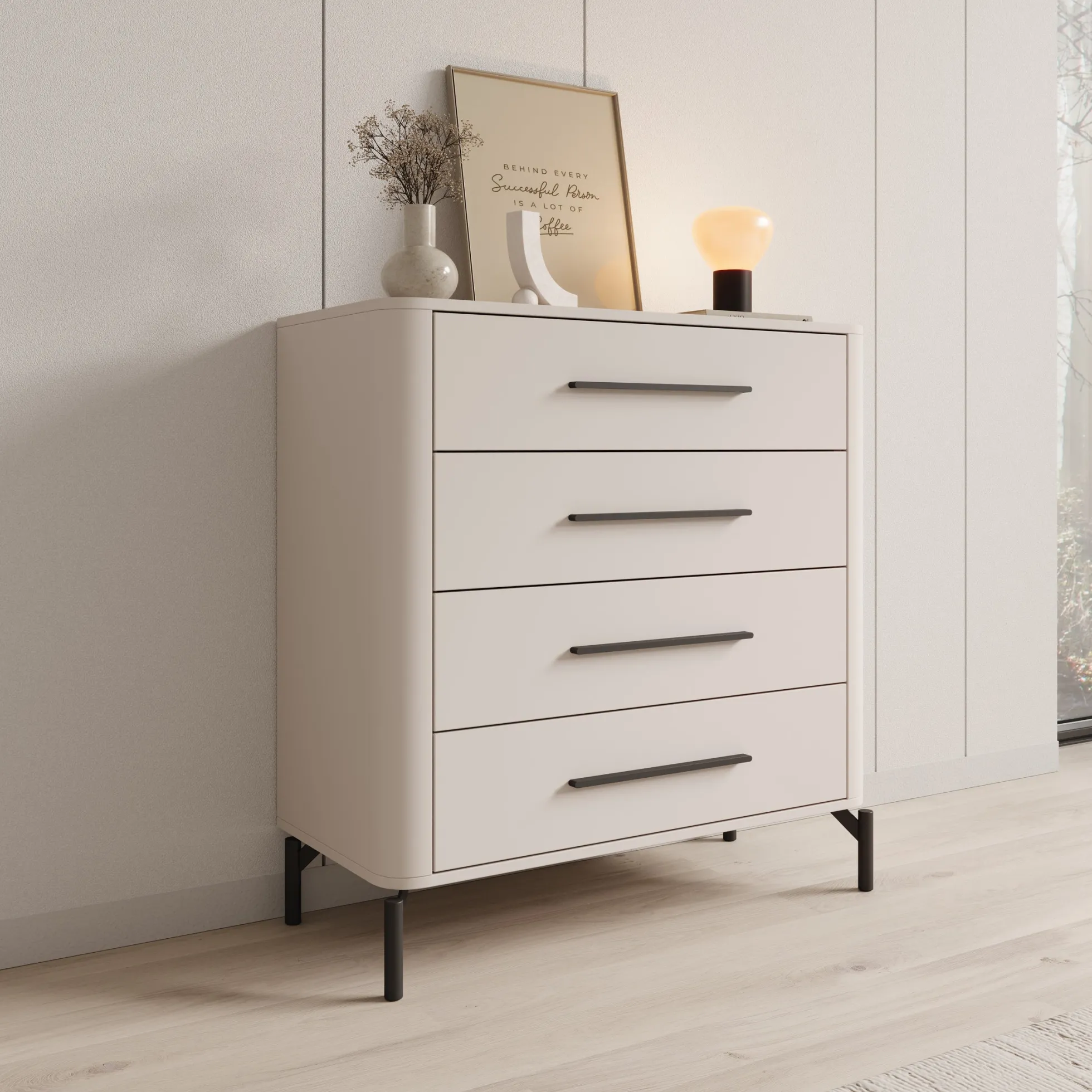 Sorello - Ladekast met 4 lades - Beige - 90x40x94 cm